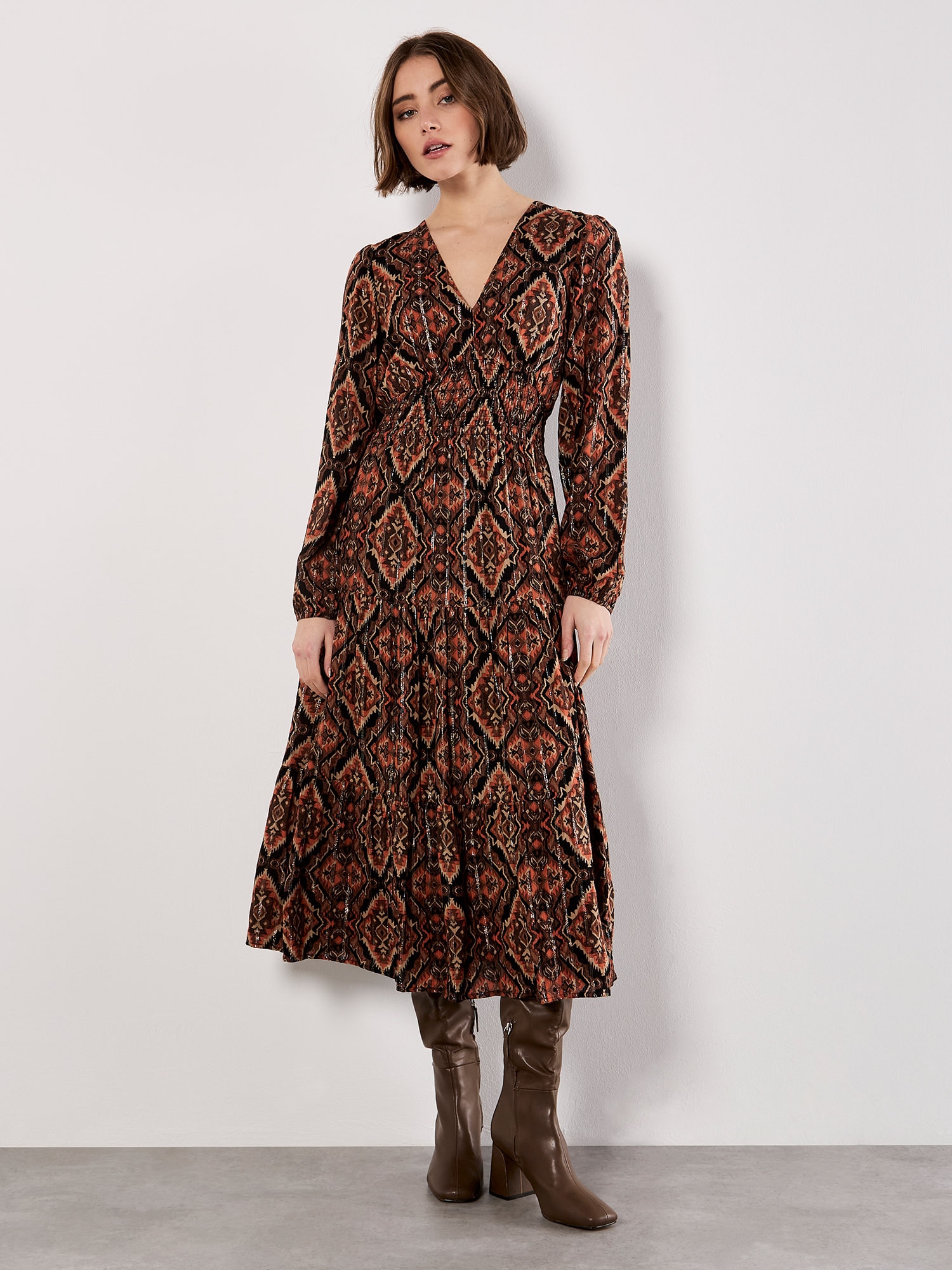 Apricot Midikleid "Midikleid" mit Ikatmuster