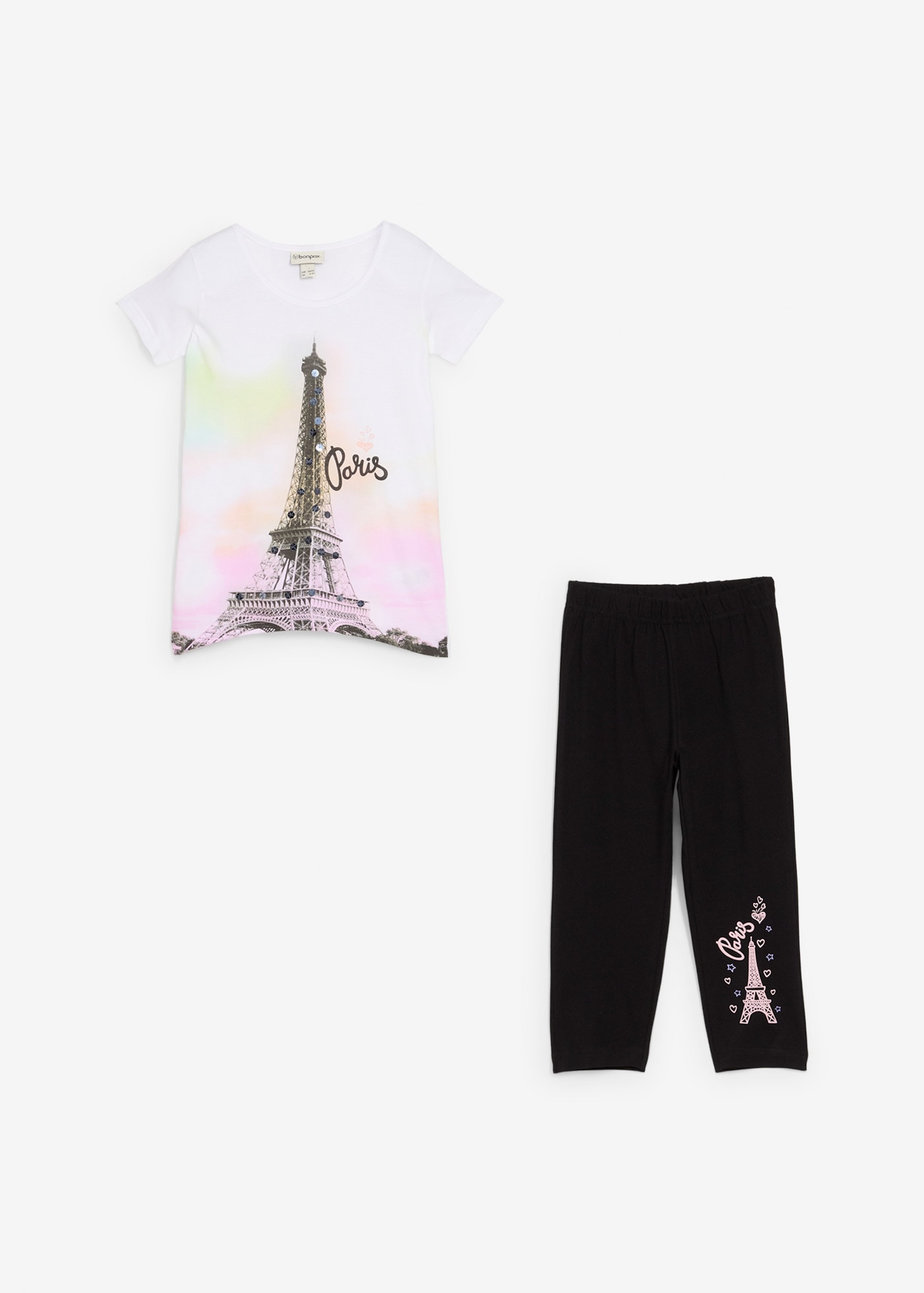 bonprix T-Shirt, 2 Stk. Shirt + 3/4 Leggings aus reiner Baumwolle (2-tlg)
