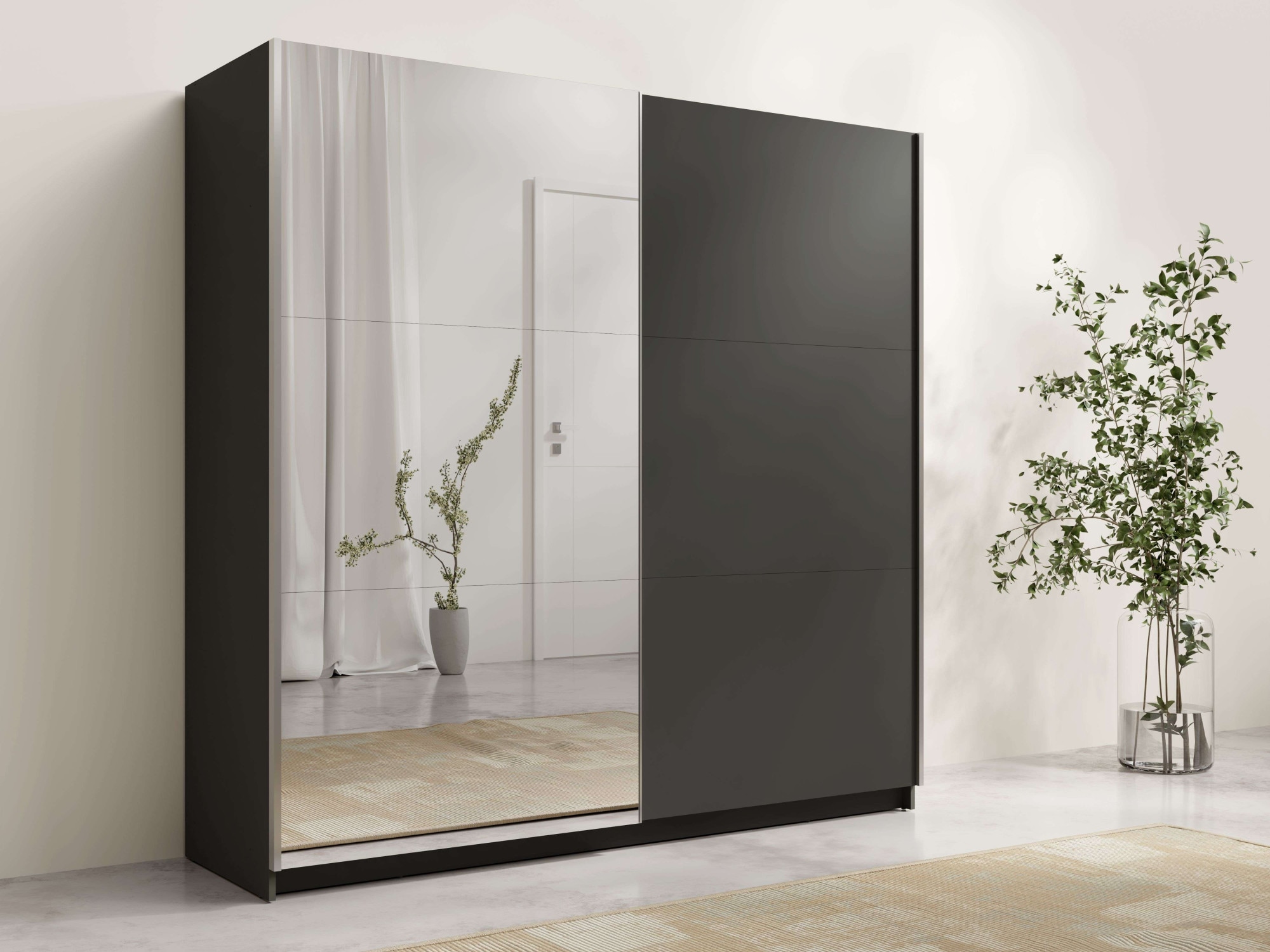 OTTO home Kleiderschrank "Kleiderschrank Fresnooo mit 5 Einlegeböden, Spiegel und Kleiderstange" Garderobe mit 2 Schwebetüren, B/H/T 200/207/62 cm