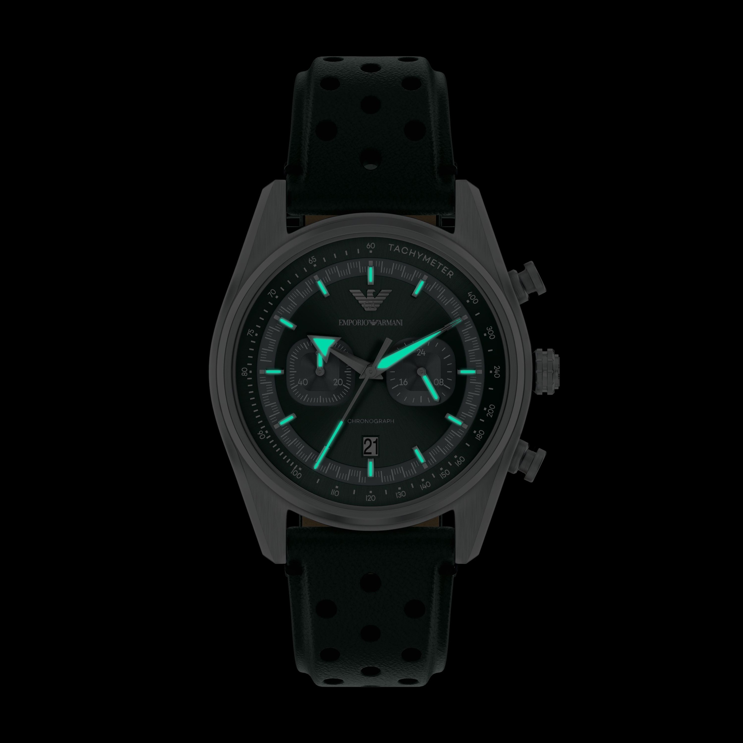 Emporio Armani Chronograph Quarzuhr, Armbanduhr, Herrenuhr, Lederarmband, analog, Tag
