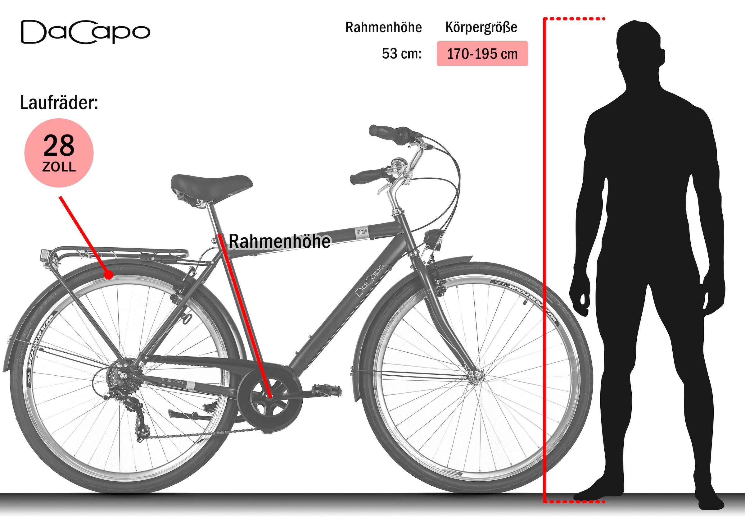 Dacapo Trekkingrad »Herren 28'' Ravenna 6 Beige 6 Gänge RH 48 cm« 6 Gang Shimano Tourney Schaltwerk Kettenschaltung