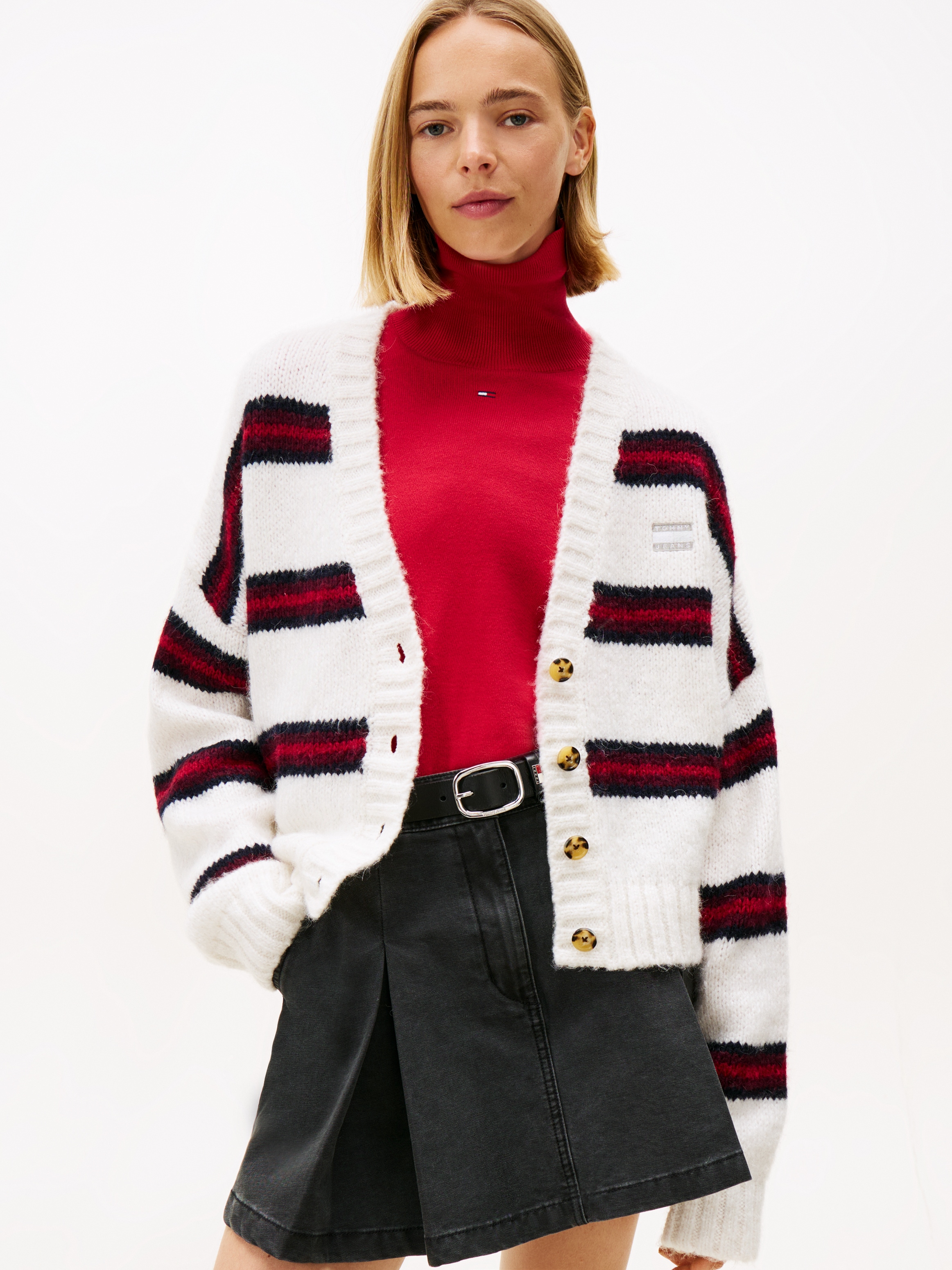 Tommy Jeans Strickjacke "TJW BADGE STRIPE FLUFF CARDI EXT" günstig online kaufen