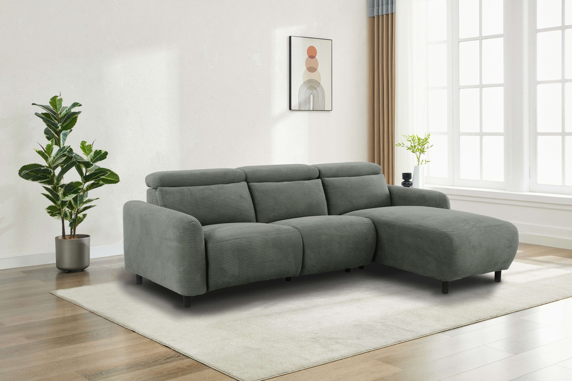 Home affaire Ecksofa »SKAANE in Cord, L-Form, 274 cm, manuelle u. elektrische Funktion,«, Kopfteilverstellung, Relax-und Liegefunktion, Federkernpolsterung