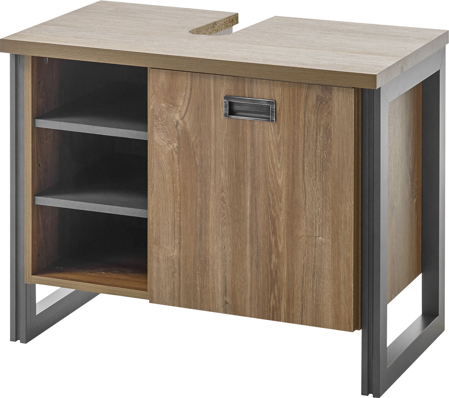 Thumbnail - Home affaire Waschbeckenunterschrank "Detroit, Waschtisch mit Apothekergriff, Badschrank im Industrialdesign", Eiche Dek...