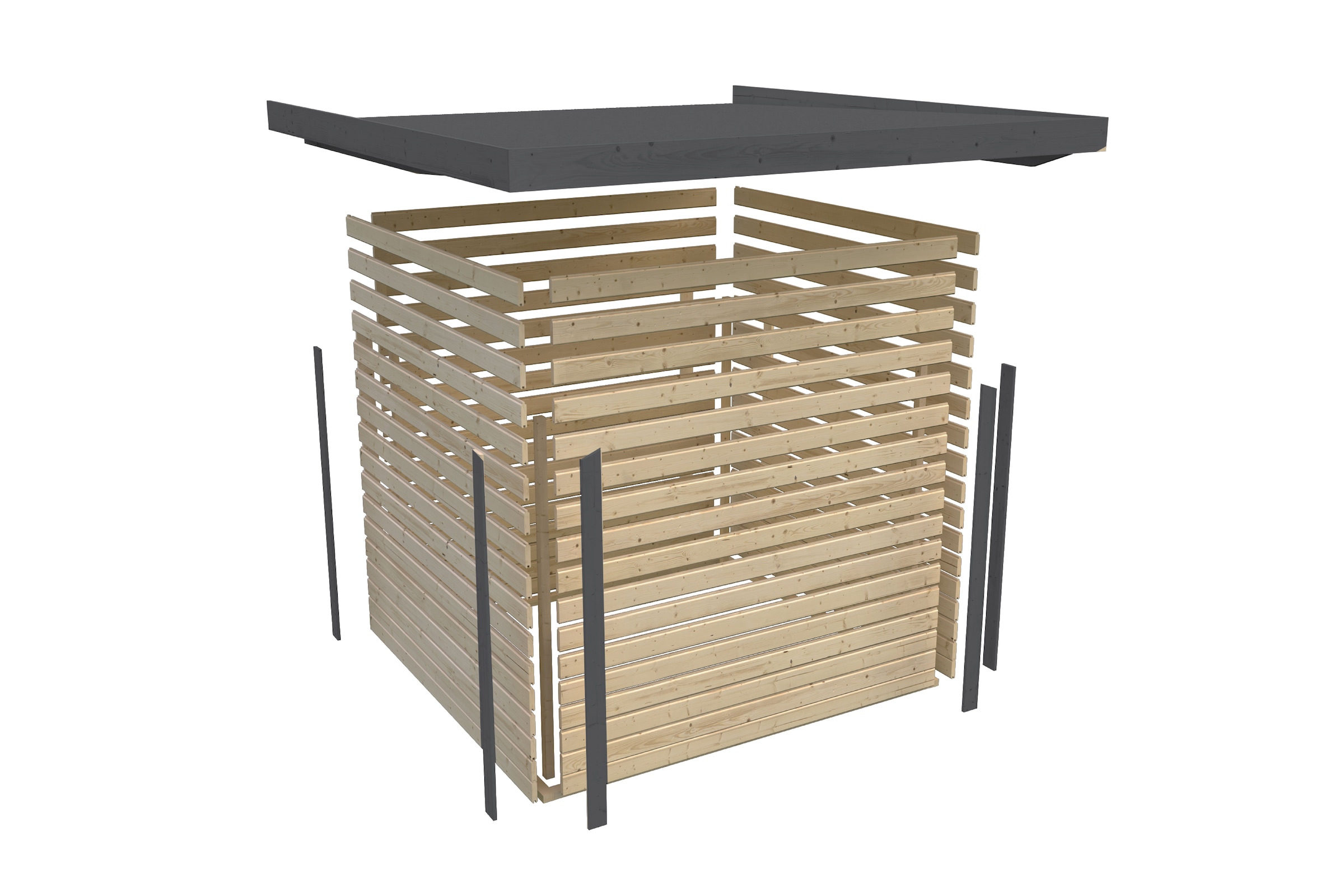 Karibu Gartenhaus »"Jupiter 2 B" SET terragrau-graualuminium mit Anbaudach 2,35 m breit«, hochwertige Materialien: nordische Fichte, Stahlecken, Trapezblechdach
