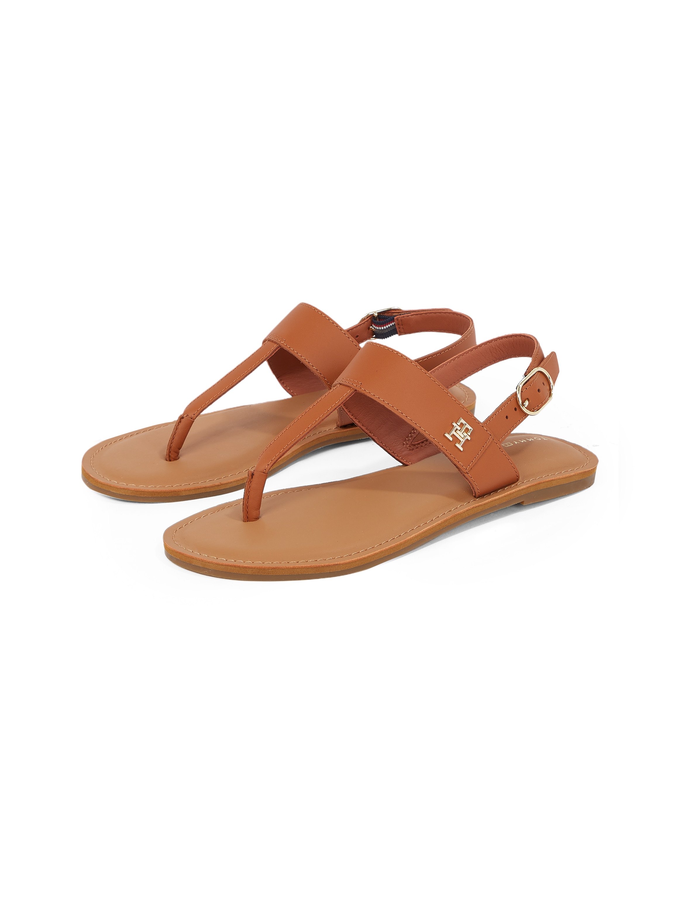 TOMMY HILFIGER Riemchensandale »LEATHER THONG SANDAL«, Sandalette, Sommerschuh, Flats mit Zehensteg