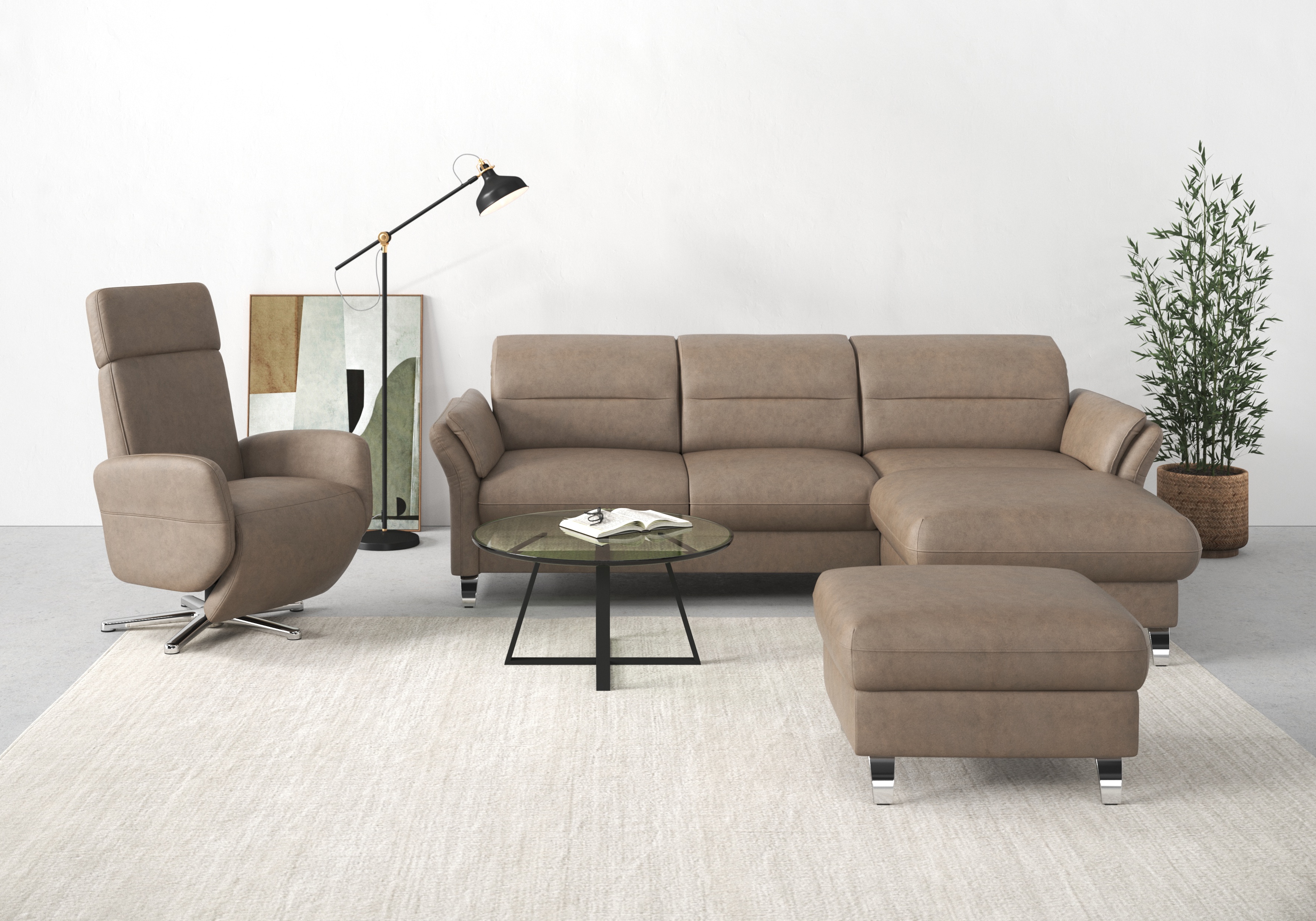 sit&more Ecksofa "Grenoble L-Form mit Federkern" wahlweise mit Schlaffunktion, Bettkasten, Arm- und Kopfteilverstellung