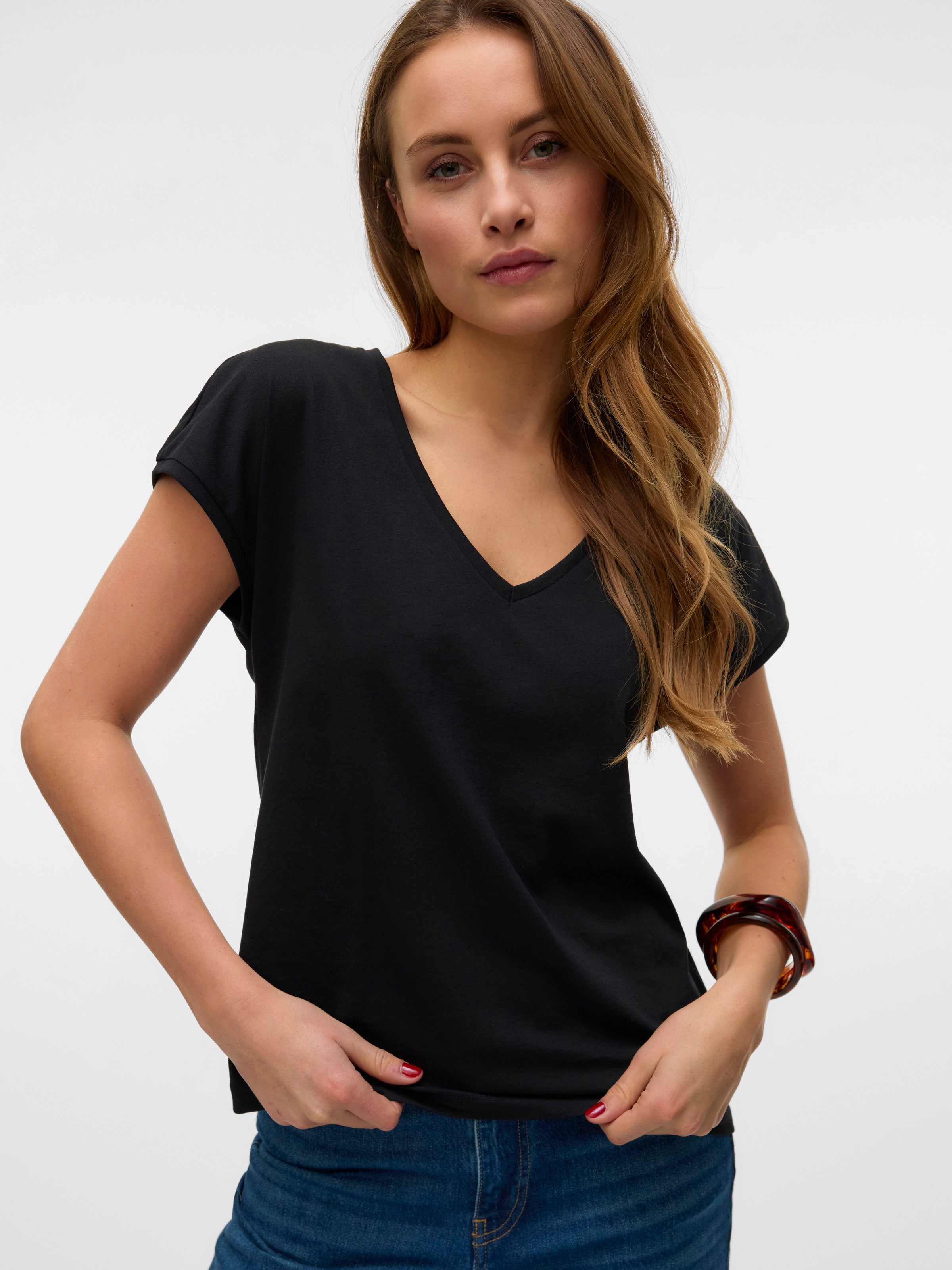 Vero Moda Kurzarmshirt "VMLUNA SS V-NECK TEE JRS NOOS" günstig online kaufen