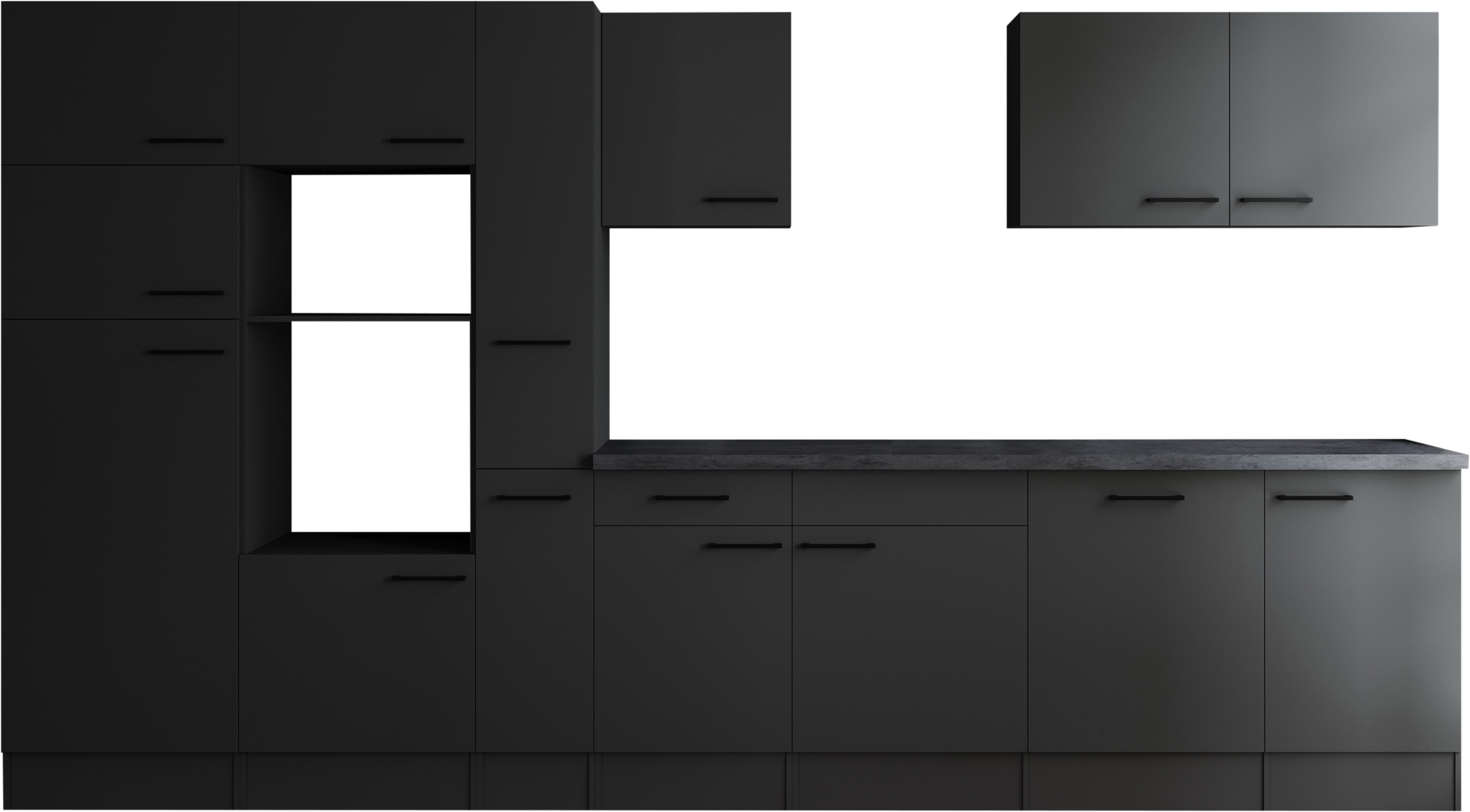 Küchenzeile RESPEKTA, B:370cm H:205cm T:60cmküche: grau, front: grau matt, korpus: grau matt, arbeitsplatte: granit optik, Komplettküchen-Sets,