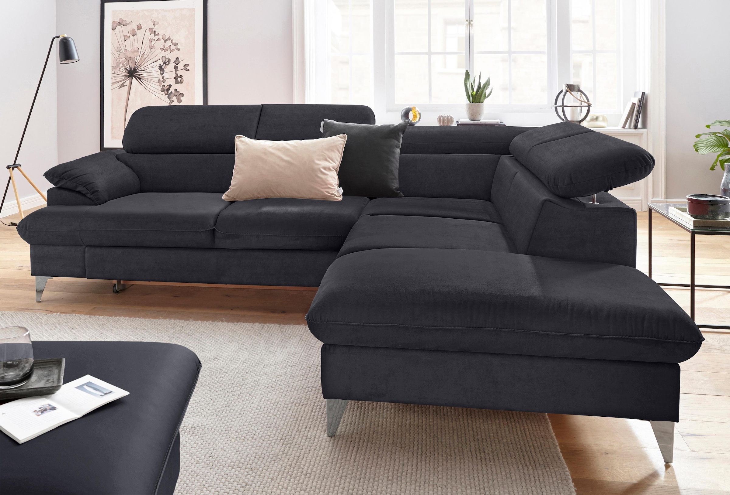 COTTA Polstergarnitur »Caluso L-Form«, Set bestehend aus: Ecksofa mit Kopfteilverstellung & Hocker