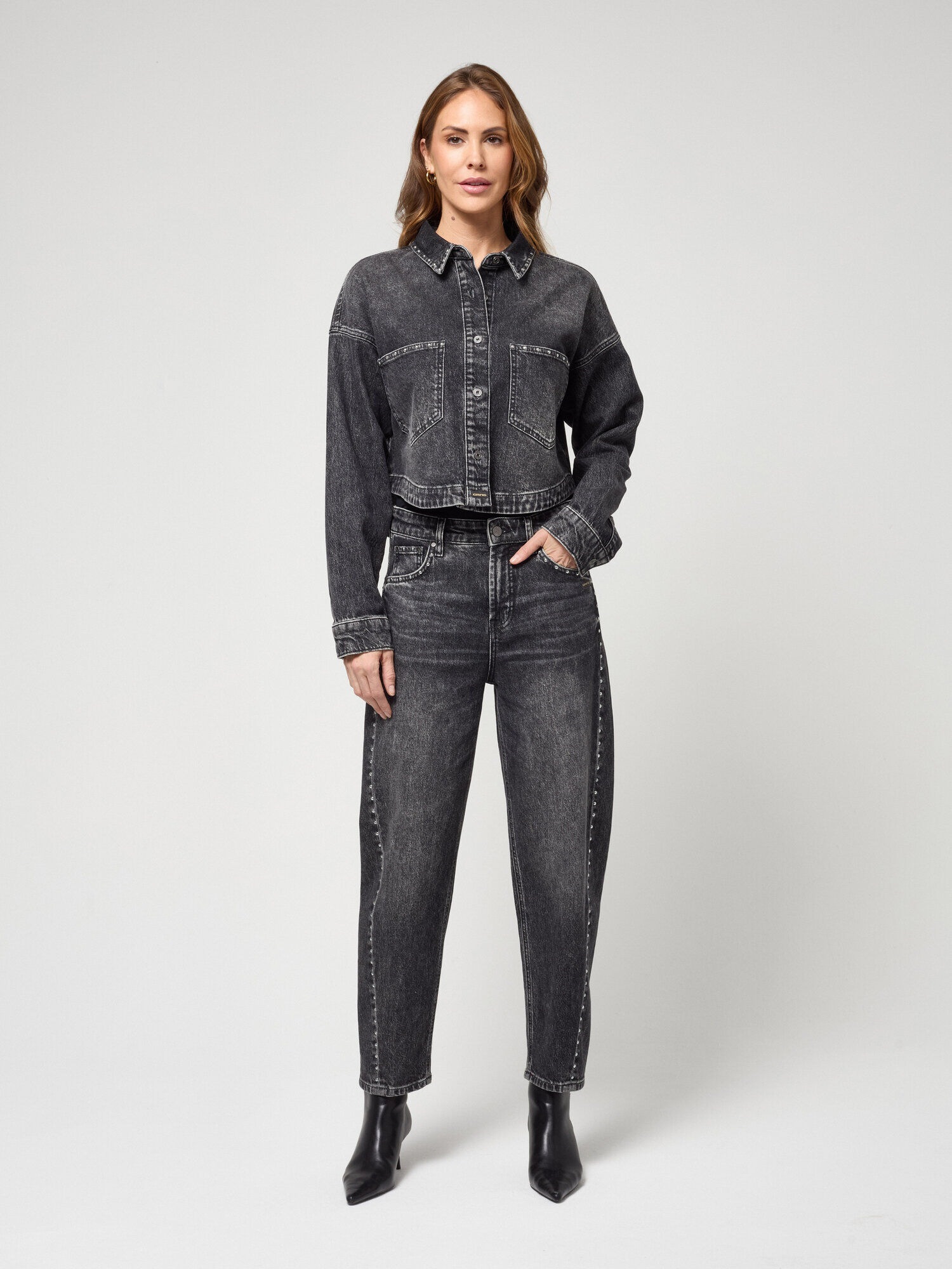 GANG Jeansjacke »94LUNA CROPPED« ohne Kapuze mit Hemdkragen