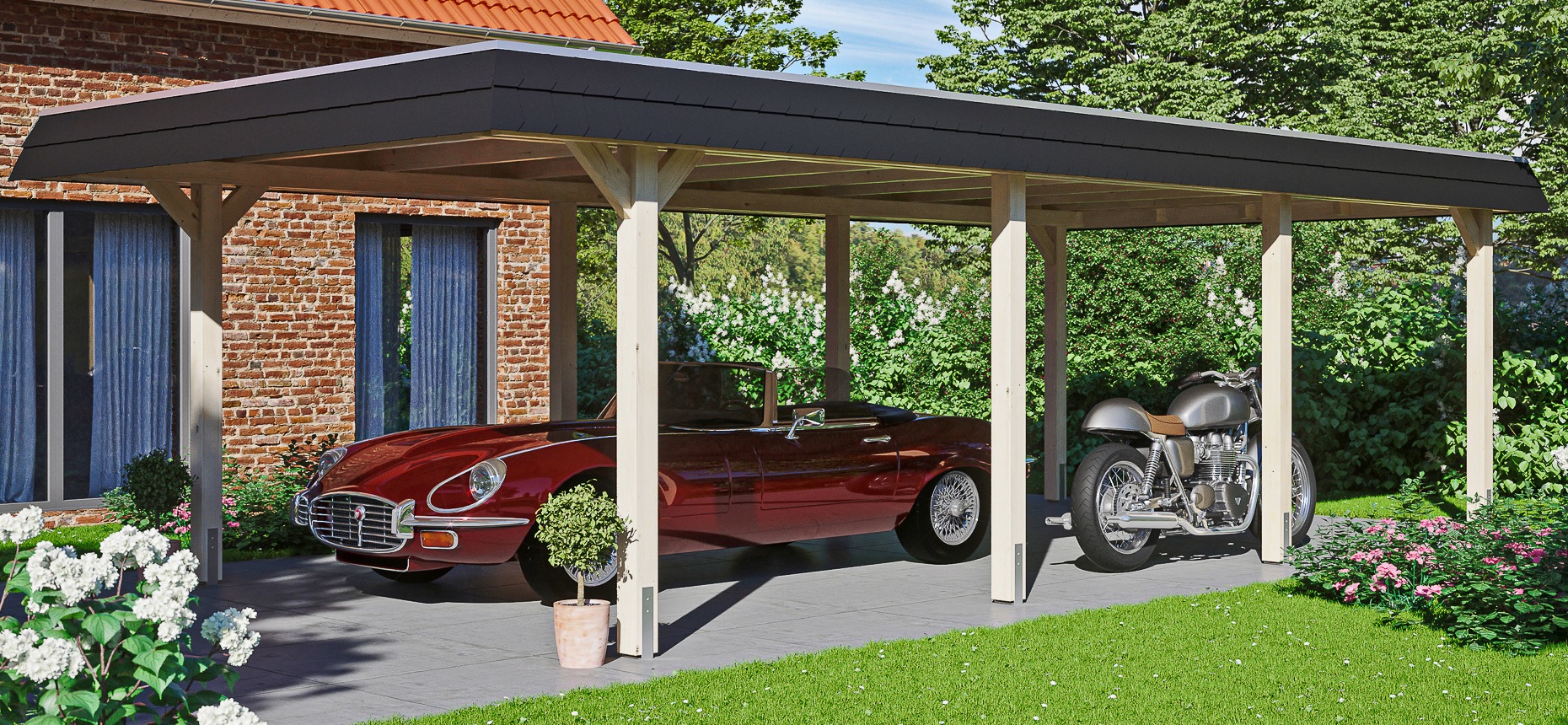 Skanholz Einzelcarport "Wendland" Massivholz 341 cm natur