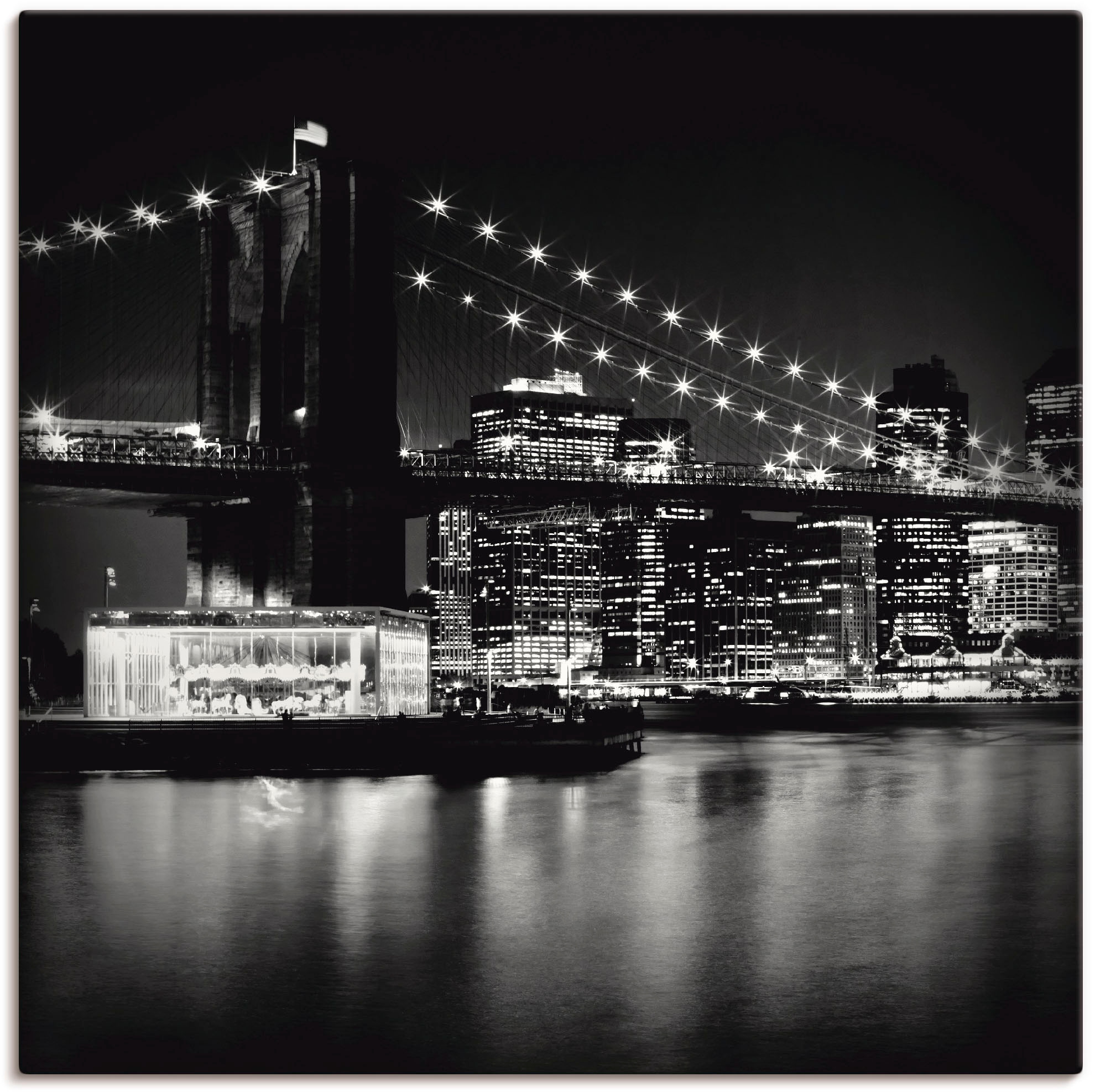 Artland Wandbild "NYC Brooklyn Bridge bei Nacht", Amerika, (1 St.), als Leinwandbild, Poster in verschied. Größen
