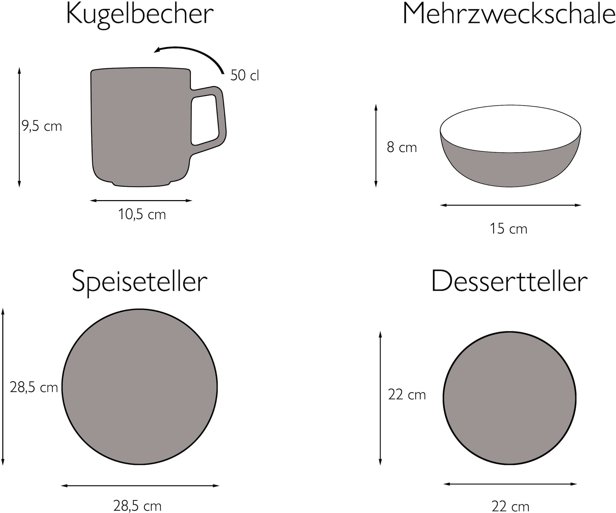 CreaTable Kombiservice »Geschirr-Set LOFT STONE«, (Set, 16 tlg.,  Kaffeeservice und Tafelservice im Set, für 4 Personen), Service, 16 Teile,  für 4 Personen | BAUR