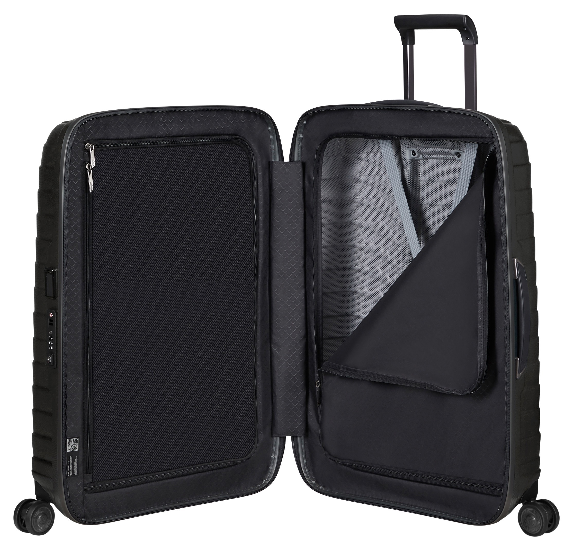 Hartschalen-Trolley SAMSONITE "PROXIS, verschiedene Größen und Farben", Gr. B/H/T: 48cm x 69cm x 29cm 75 l, schwarz (matt graphite), Polypropylen, unifarben, festlich, Koffer, Trolley Reisegepäck Hartschalenkoffer Reisekoffer TSA-Zahlenschloss 3