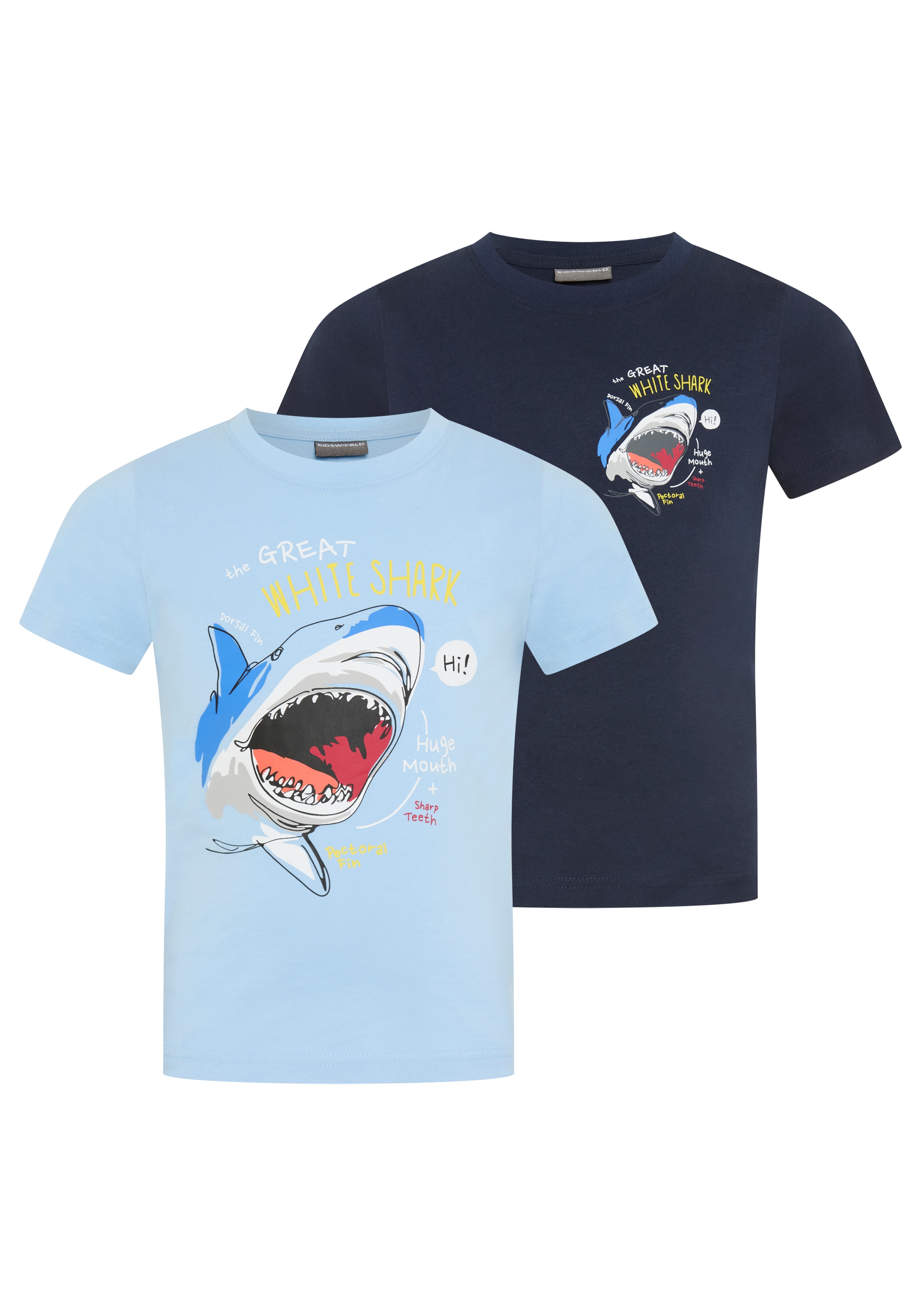 KIDSWORLD T-Shirt "2er Pack Shirts mit Hai Motiven für kleine Jungen" Packung, 2, 2 tlg. modischer Stil, mit Rundhalsausschnitt, Kurzarm, bedruckt