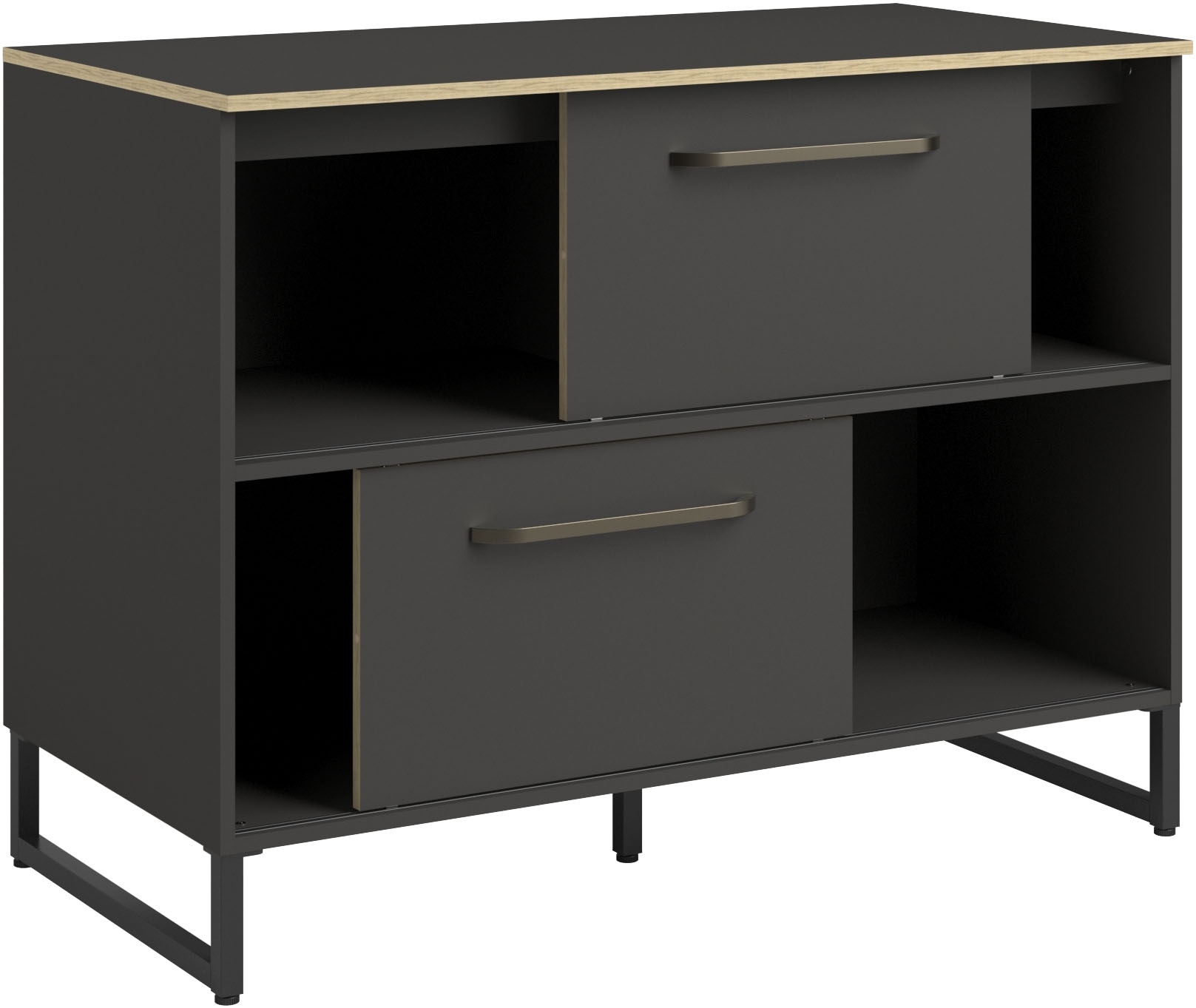 Parisot Schrank-Set »Wave 1, Küchenschrank, Buffetset, Küche«, (Set, 9 St., 4xUnterschrank, Theke/Arbeitsplattenergänzung.,3x Hochschrank, Regal), Türen mit Softclose Funktion, Thekenplatte aus Eiche - funiert