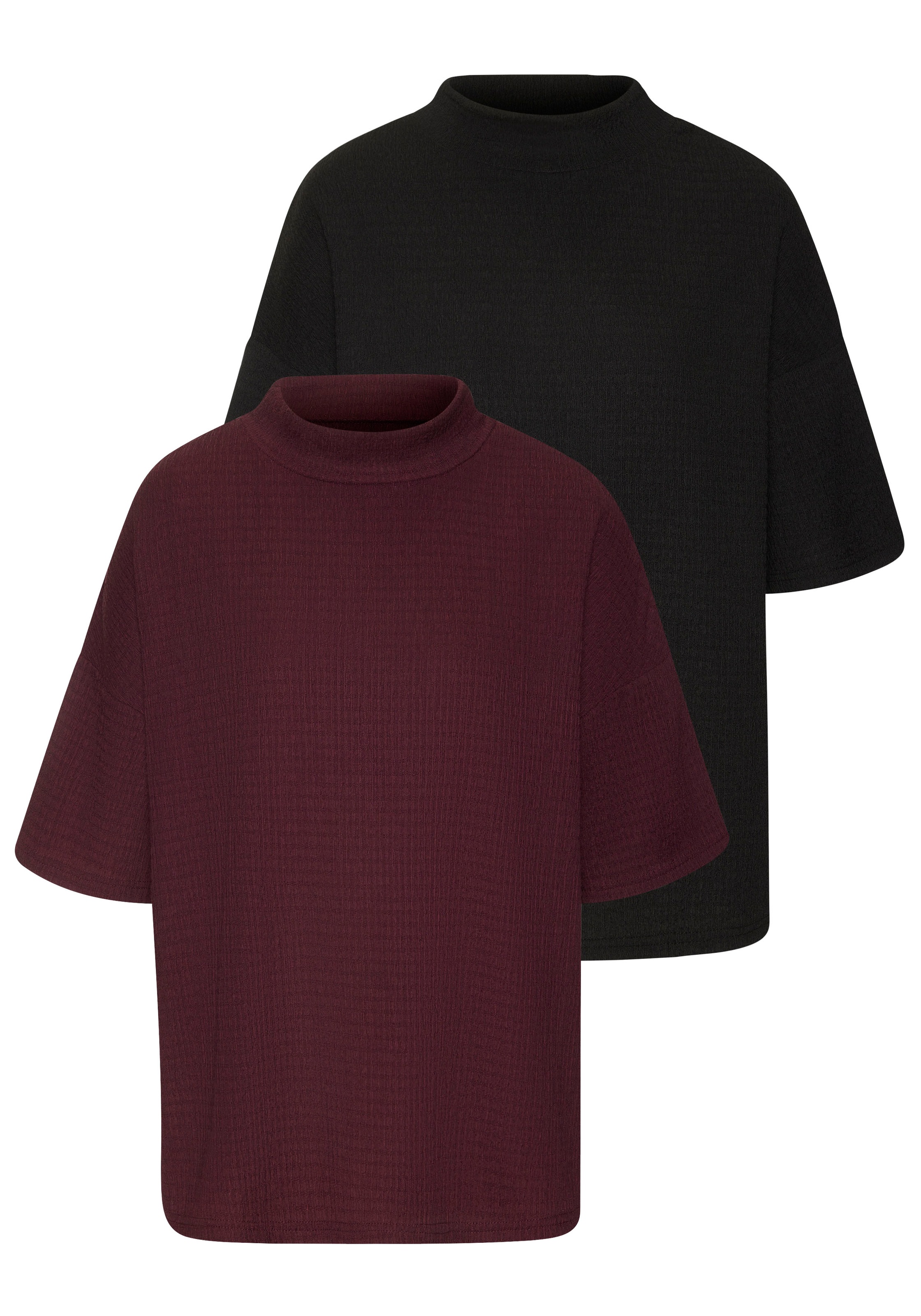 LASCANA Kurzarmshirt "mit Stehkragen", (2er-Pack), aus bügelfreier Crêpe-Qu günstig online kaufen