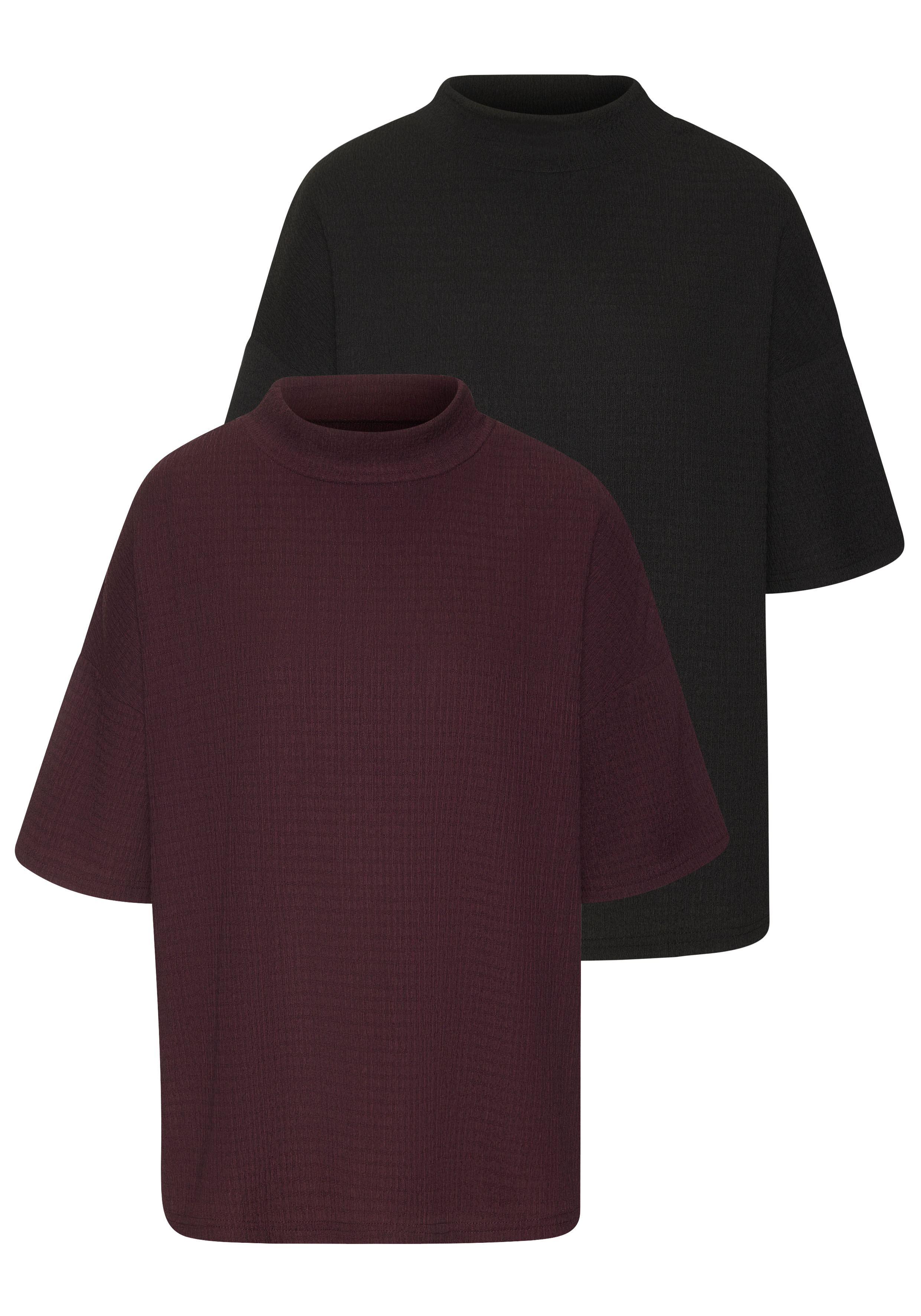 LASCANA Kurzarmshirt "mit Stehkragen" 2er-Pack, aus bügelfreier, luftiger Crêpe-Qualität