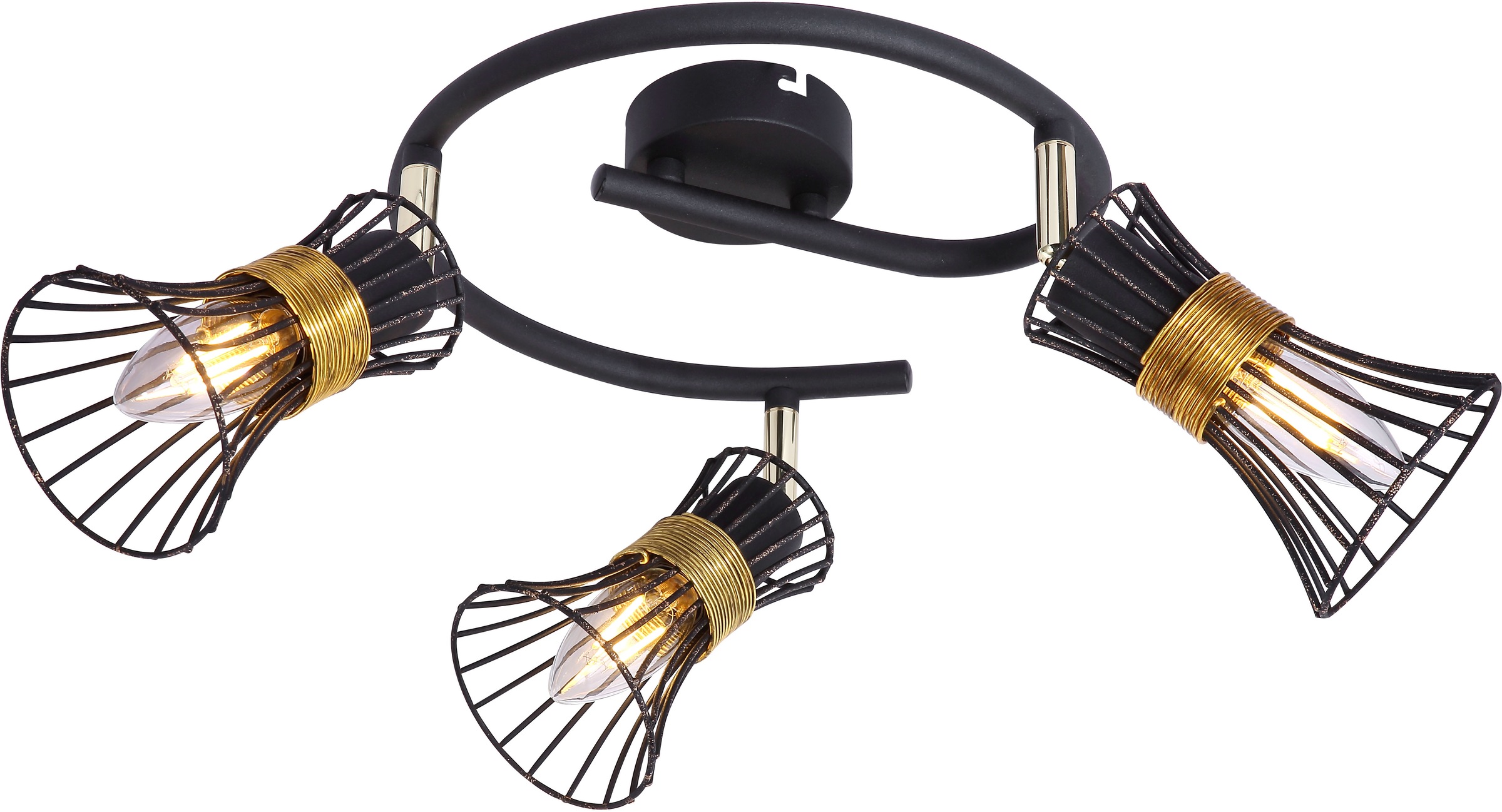 GLOBO LIGHTING Deckenstrahler »PURRA«, Leuchtmittel E14 | ohne Leuchtmittel, Deckenspot/schwarz/goldfarben/Metallstäbe/Flur/Wohnzimmer