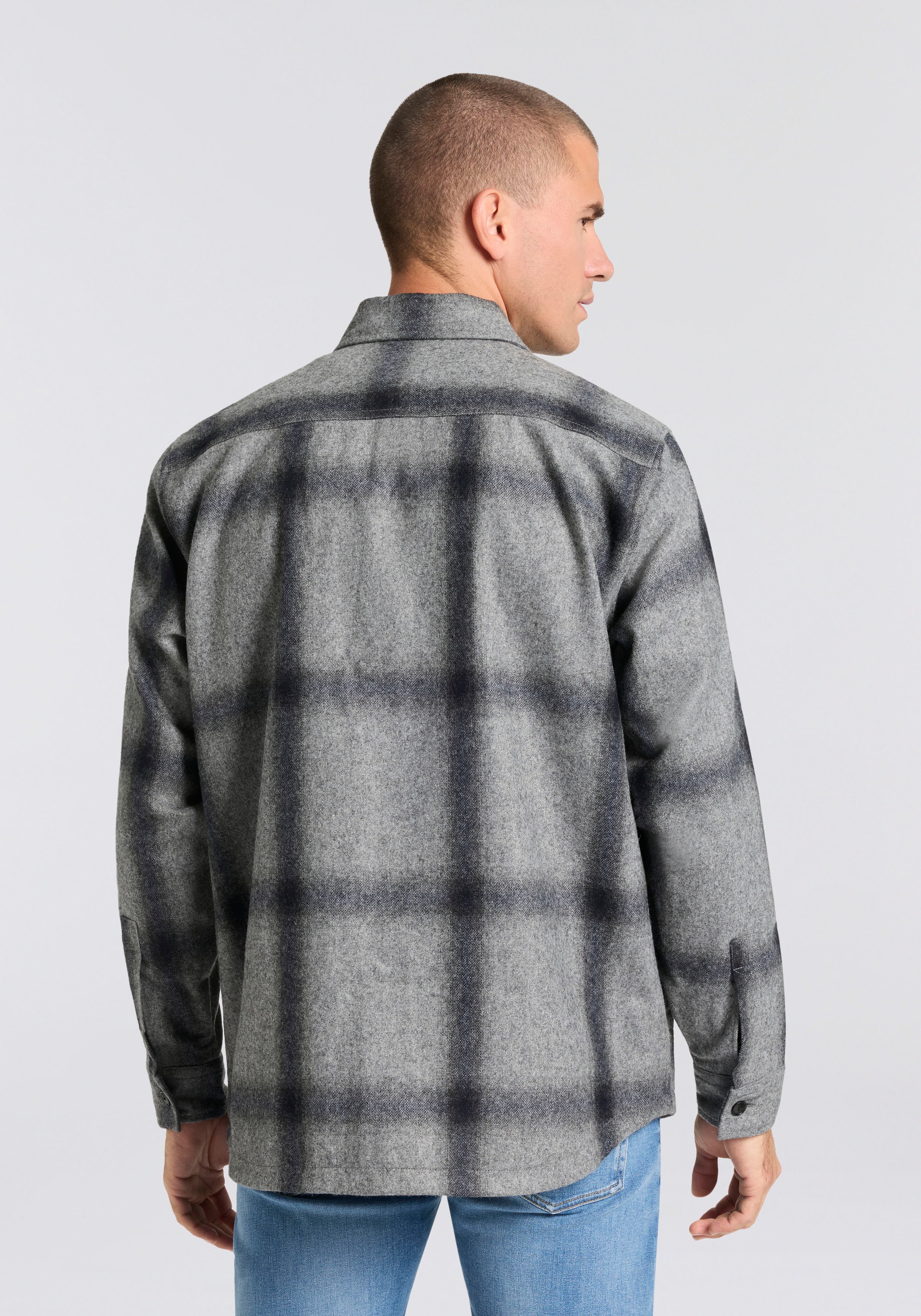 BOSS ORANGE Langarmhemd "Locky" melierte Wollmischung, Karo-Design, oversiz günstig online kaufen