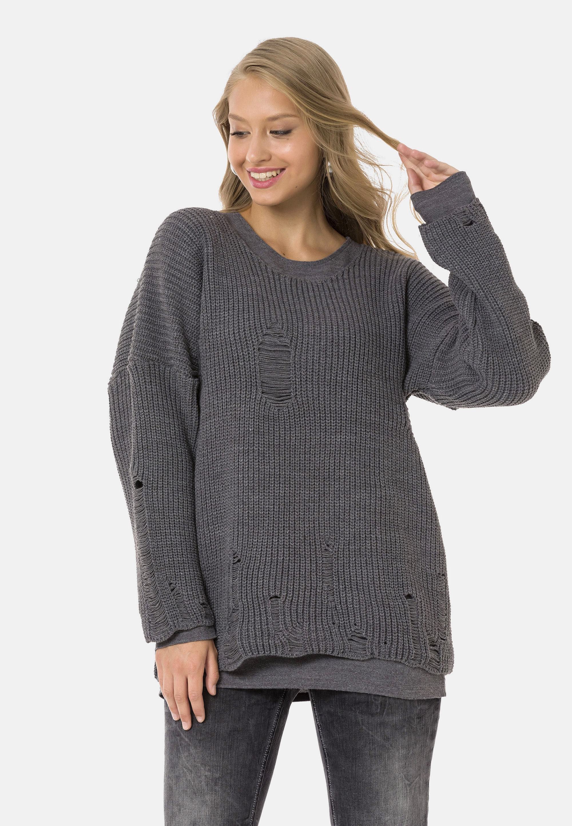 Cipo & Baxx Strickpullover »WP240« im Used-Design
