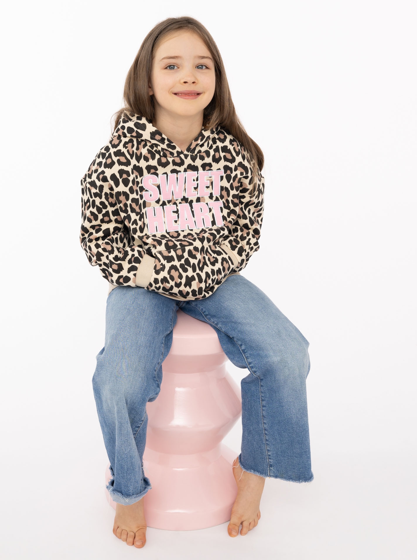 ZWILLINGSHERZ Mädchen Hoodie ""Sweet Heart Leo""beige, Gr. 110, Sweatware, Obermaterial: 80% Polyester, 20% Baumwolle, Sweatshirts, Mini-Me Leo,mit