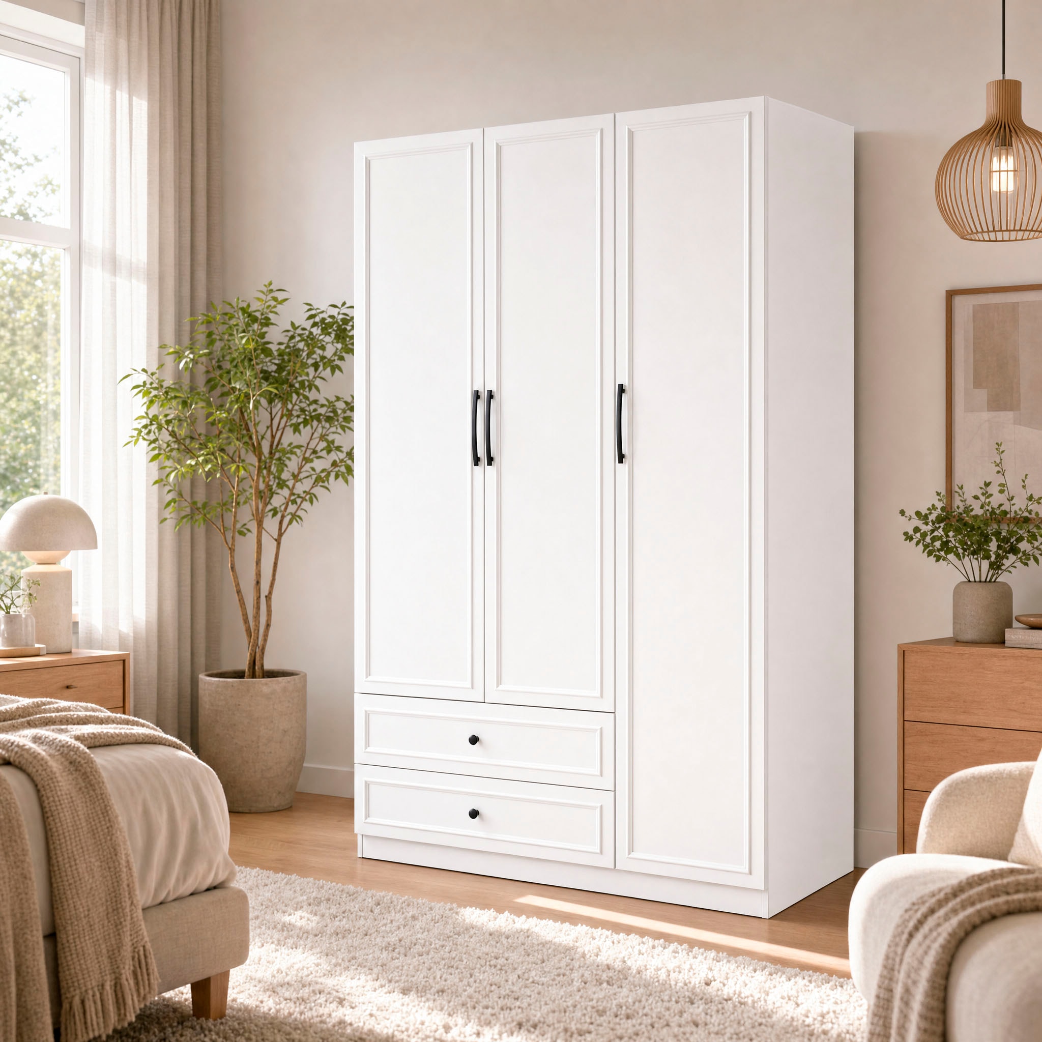 OTTO home Kleiderschrank »Arrian 120 cm Weiß | 3-türiger Drehtürenschrank im Landhausstil« Zeitloses Landhausdesign trifft auf durchdachte Stauraumlösungen