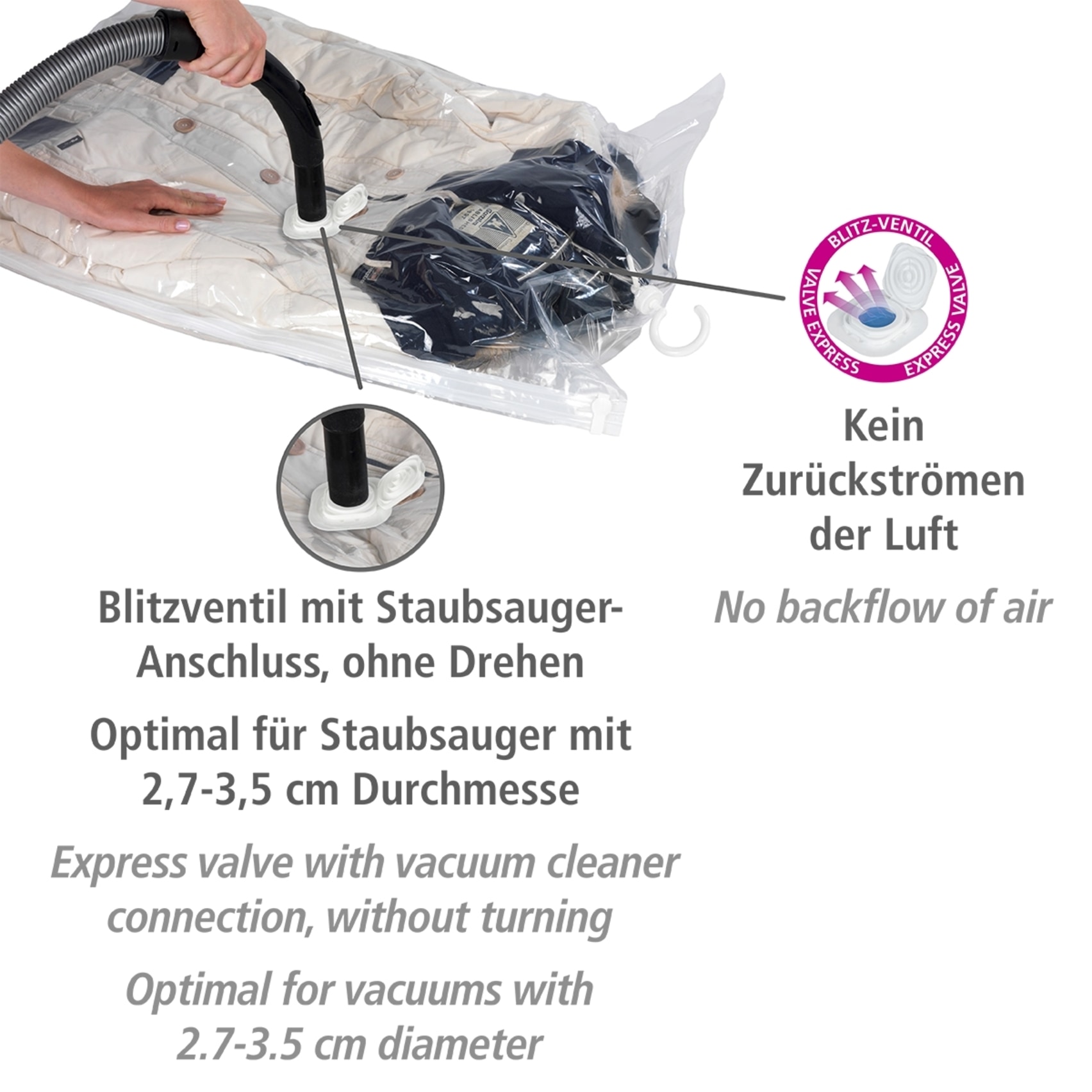 WENKO Kleidersack »Vakuum Größe L«, (Set, 2 St.), Vakuumbeutel für Kleidung, platzsparend im Kleiderschrank