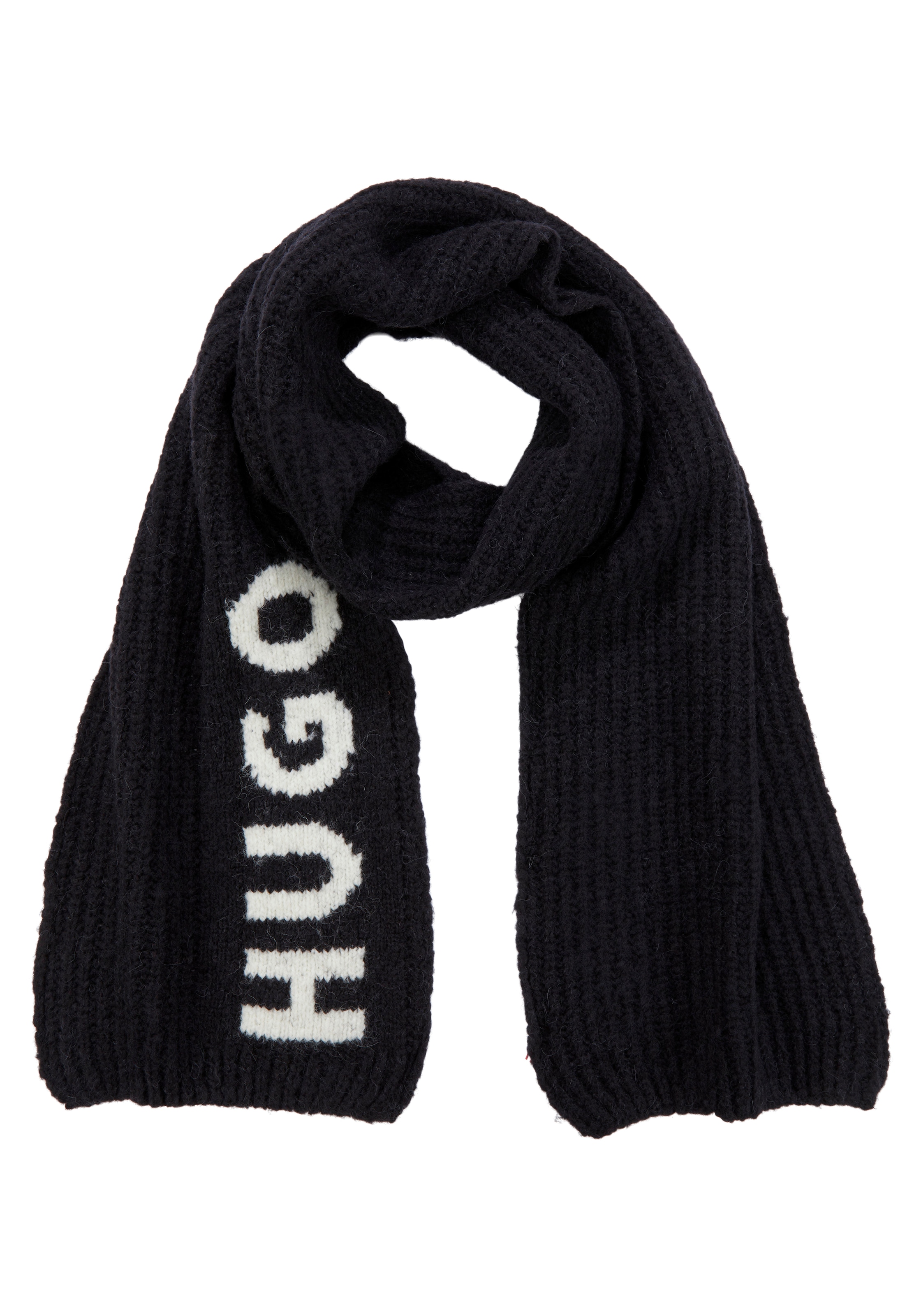 HUGO Schal »Slogues_scarf«, für mit Schriftzug Schal kaufen Jacquard-Logo | Woll-Mix BAUR Extralanger