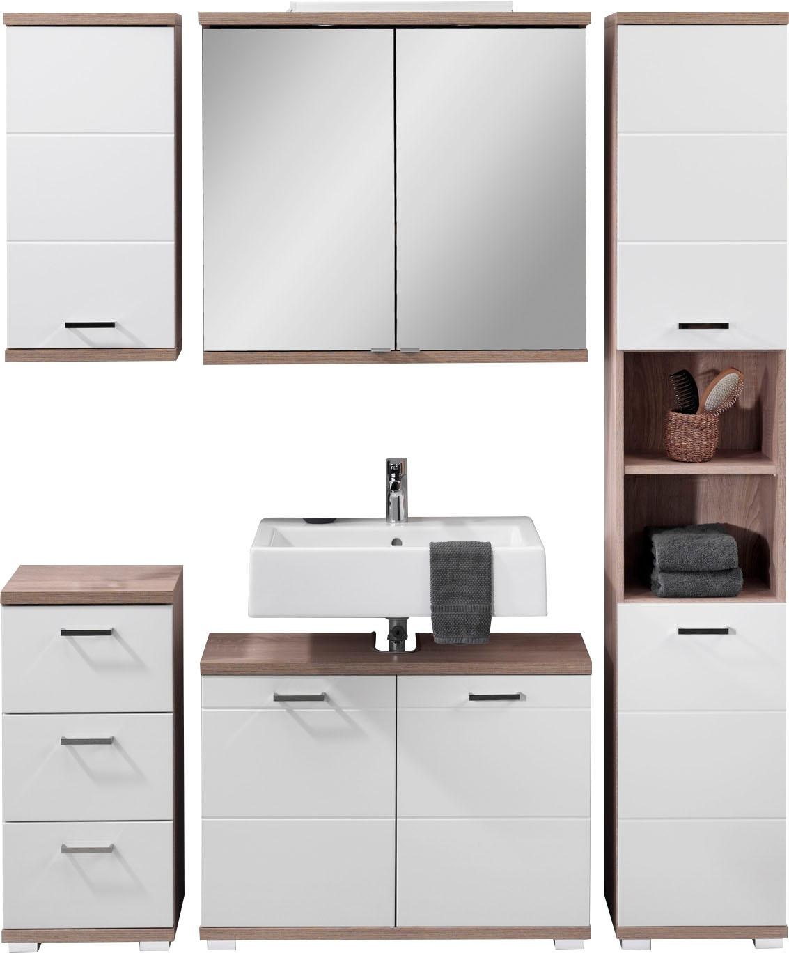 Homexperts Badmöbel-Set »Nusa«, (5 St.), aus Spiegelschrank, Hochschrank, Waschbeckenunterschrank