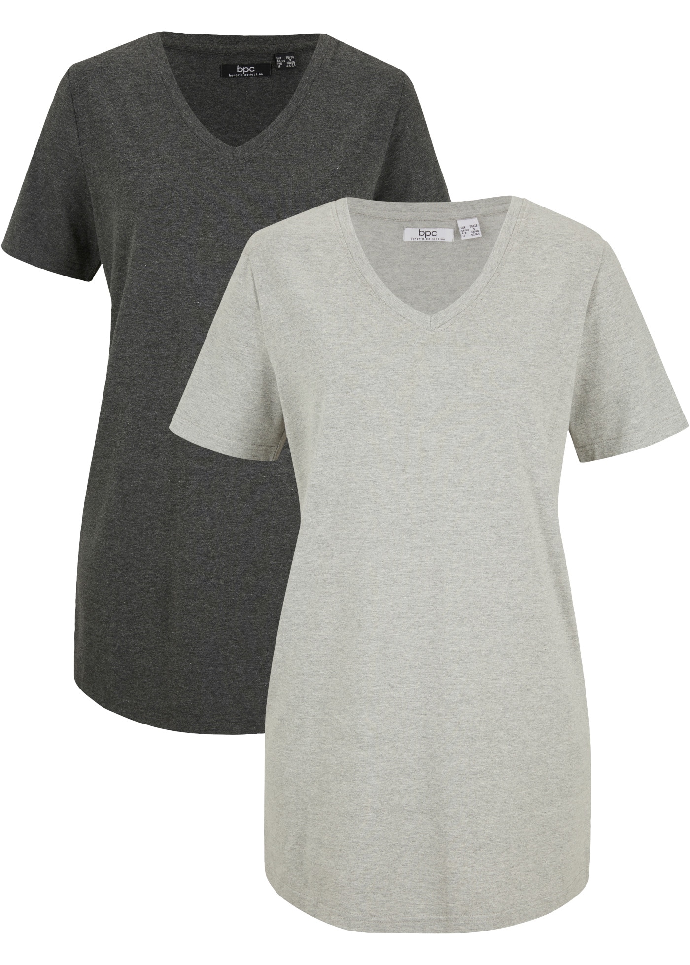 bonprix Longshirt Packung, 2er, mit V-Ausschnitt, Kurzarm-Design, im praktischen 2er-Pack