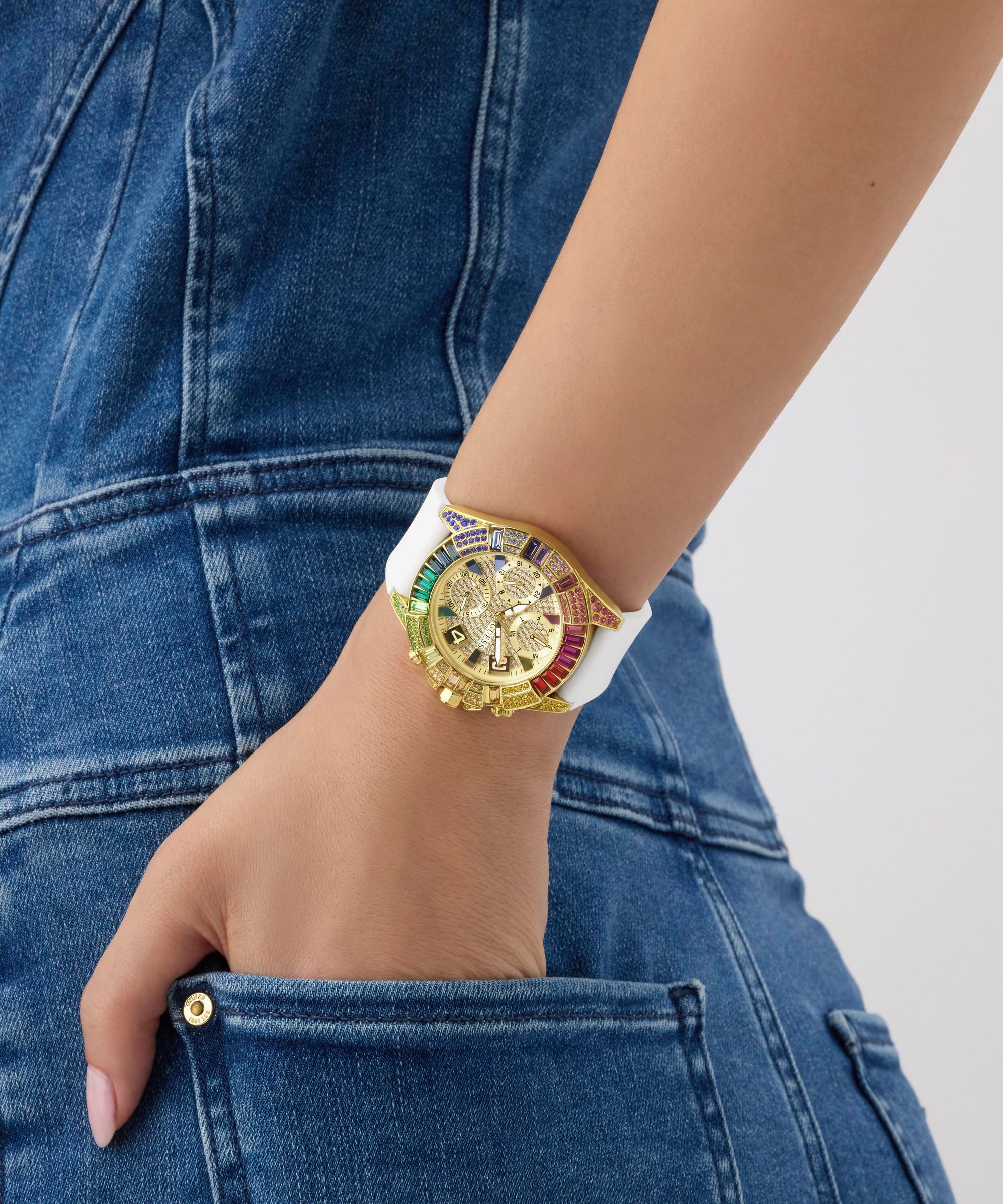 Guess Multifunktionsuhr »TRUE« Quarzuhr, Armbanduhr, Damenuhr, Silikonarmband, analog, Wochentag, Tag