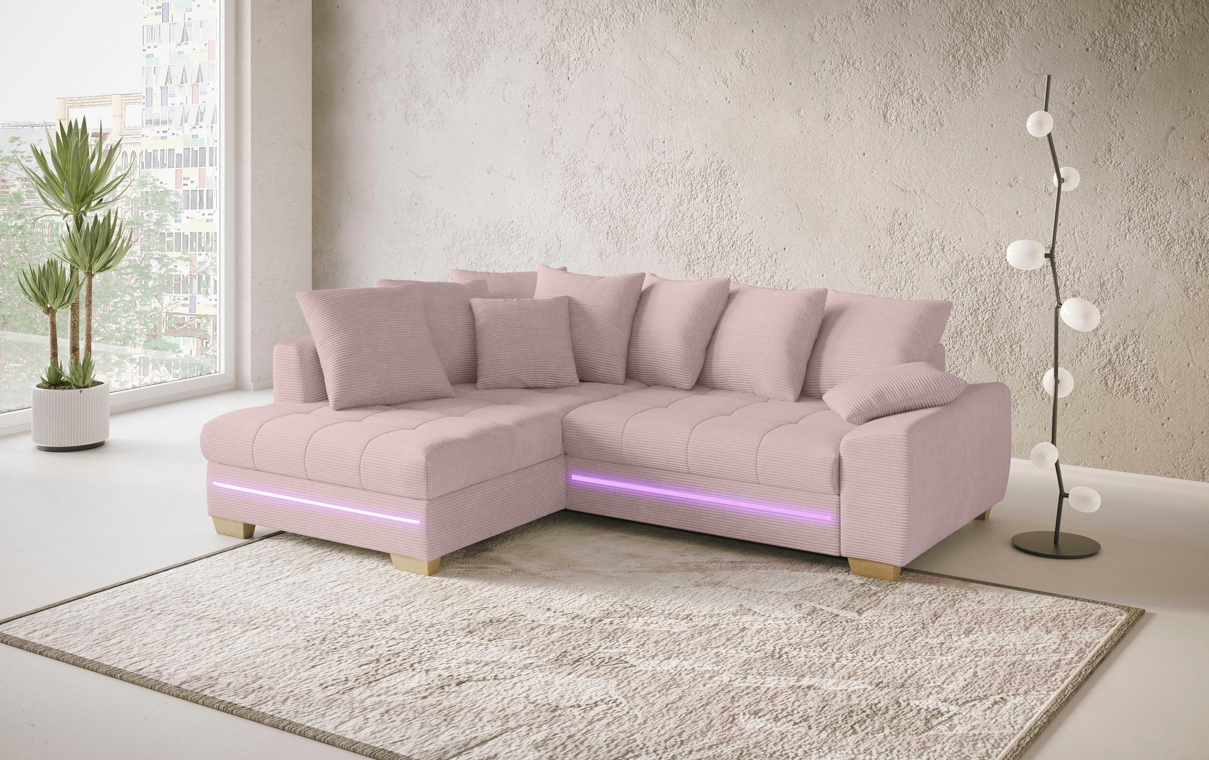 Mr. Couch Ecksofa »Nikita II, L-Form«, mit Kaltschaum, RGB-LED Beleuchtung, wahlweise mit Bett, Bettkasten