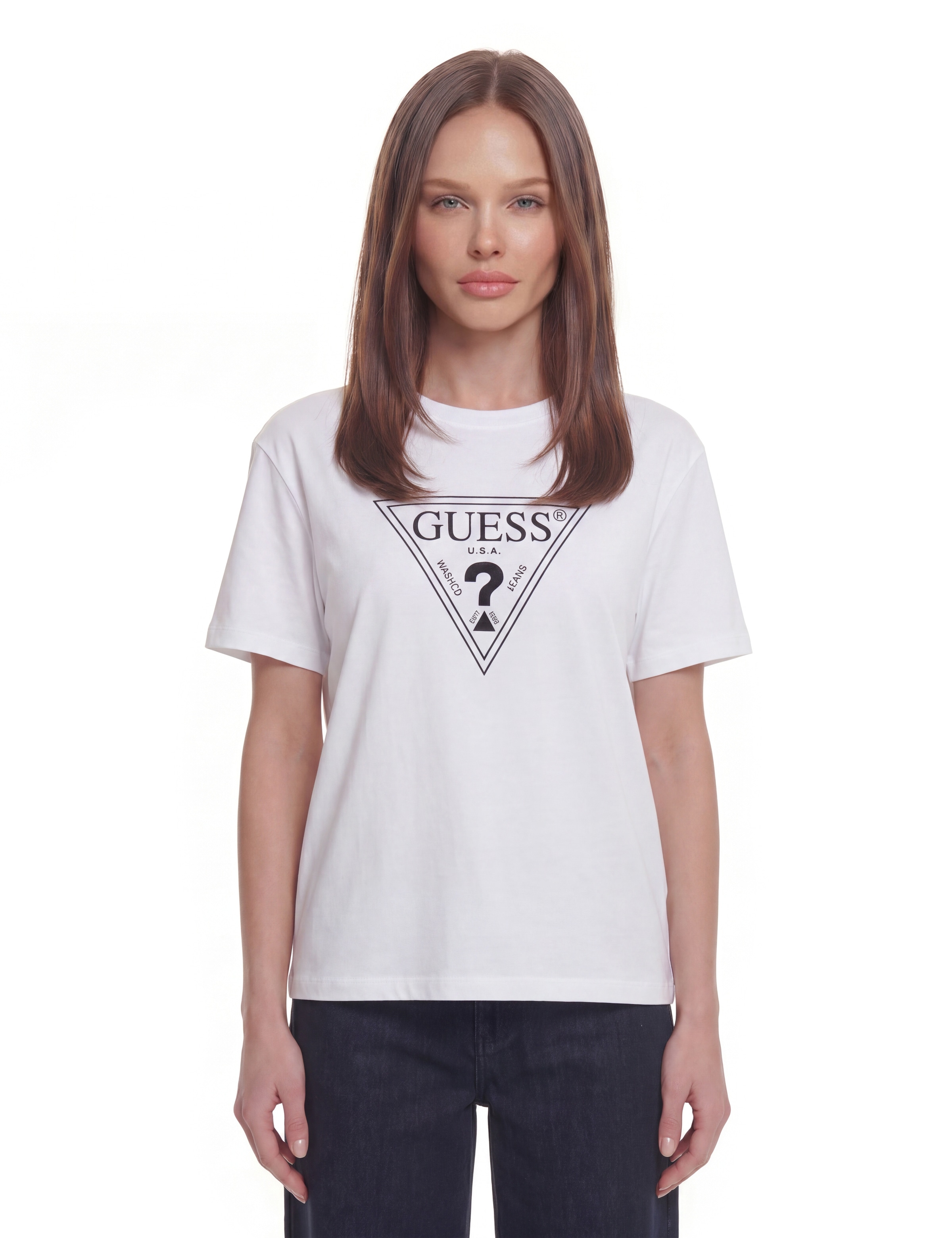 Guess, Damen, Shirts, Crystals Triangle, Weiss, (L) - Bild 3