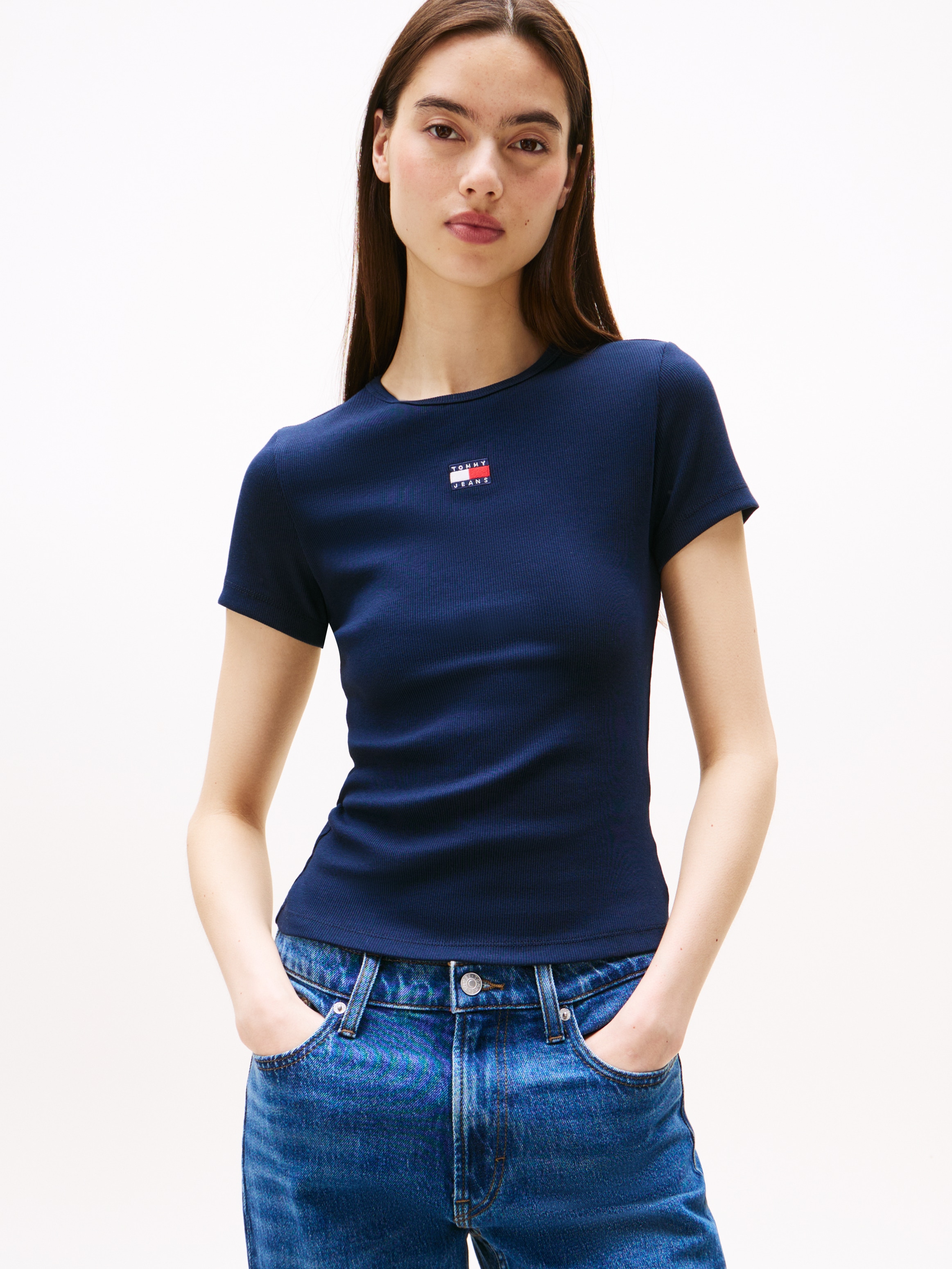 Tommy Jeans T-Shirt »TJW SLIM BADGE RIB TEE«, in Rippoptik