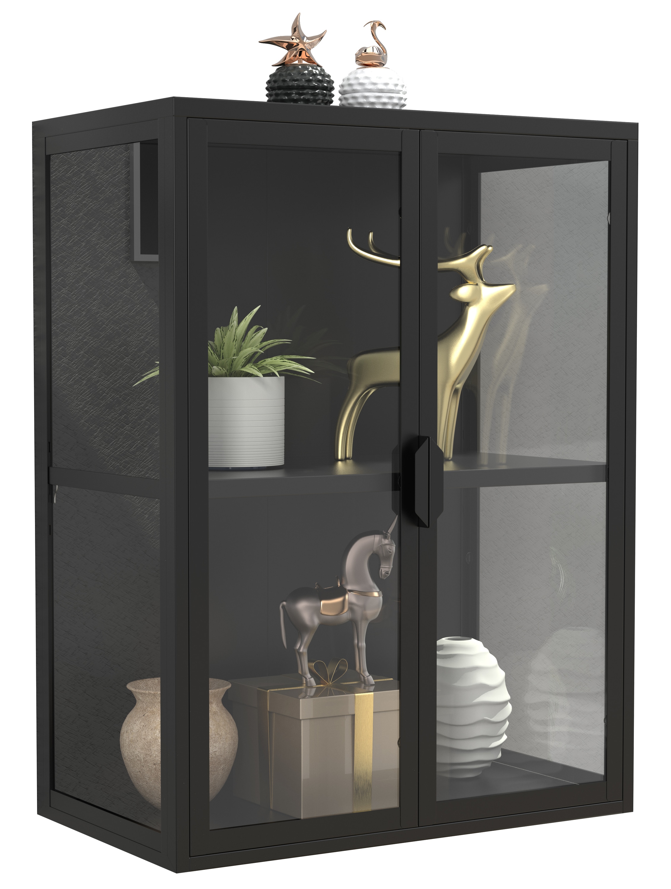 Vcm Schwarz Wandregal "Stahl Wandvitrine Hängevitrine Vitrine Glas Flokas" 1 Stk. Tlg. von Baur
