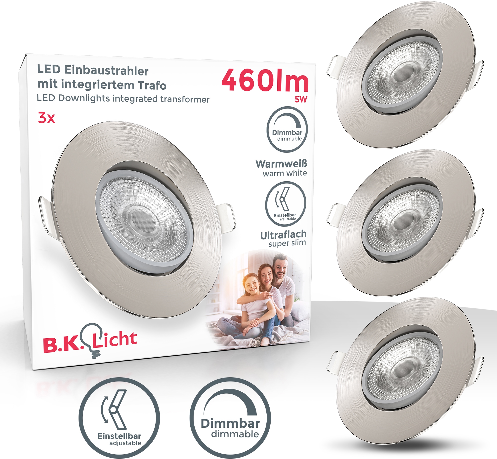 B.K.Licht flammig-flammig, Deckenlampe, dimmbar, Einbauspots, 5W 3er 3 LED 460lm, | SET BAUR Einbauleuchte, schwenkbar,