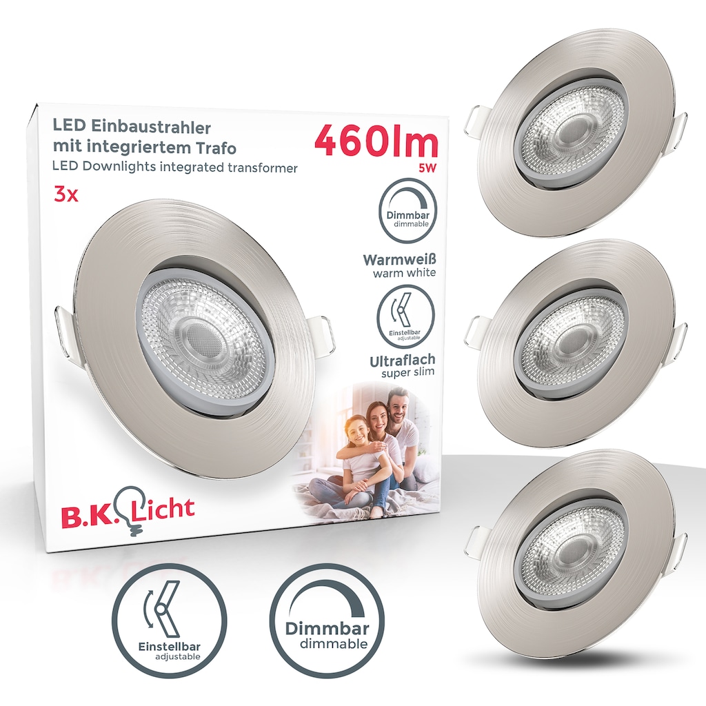 B.K.Licht LED Einbauleuchte, 3er-Set,  inkl. fest integriertem LED-Leuchtmittel, Schutzart IP23