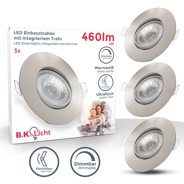 B.K.Licht LED Einbauleuchte, 3 flammig-flammig, Einbauspots, dimmbar,  Deckenlampe, schwenkbar, 5W 460lm, 3er SET | BAUR