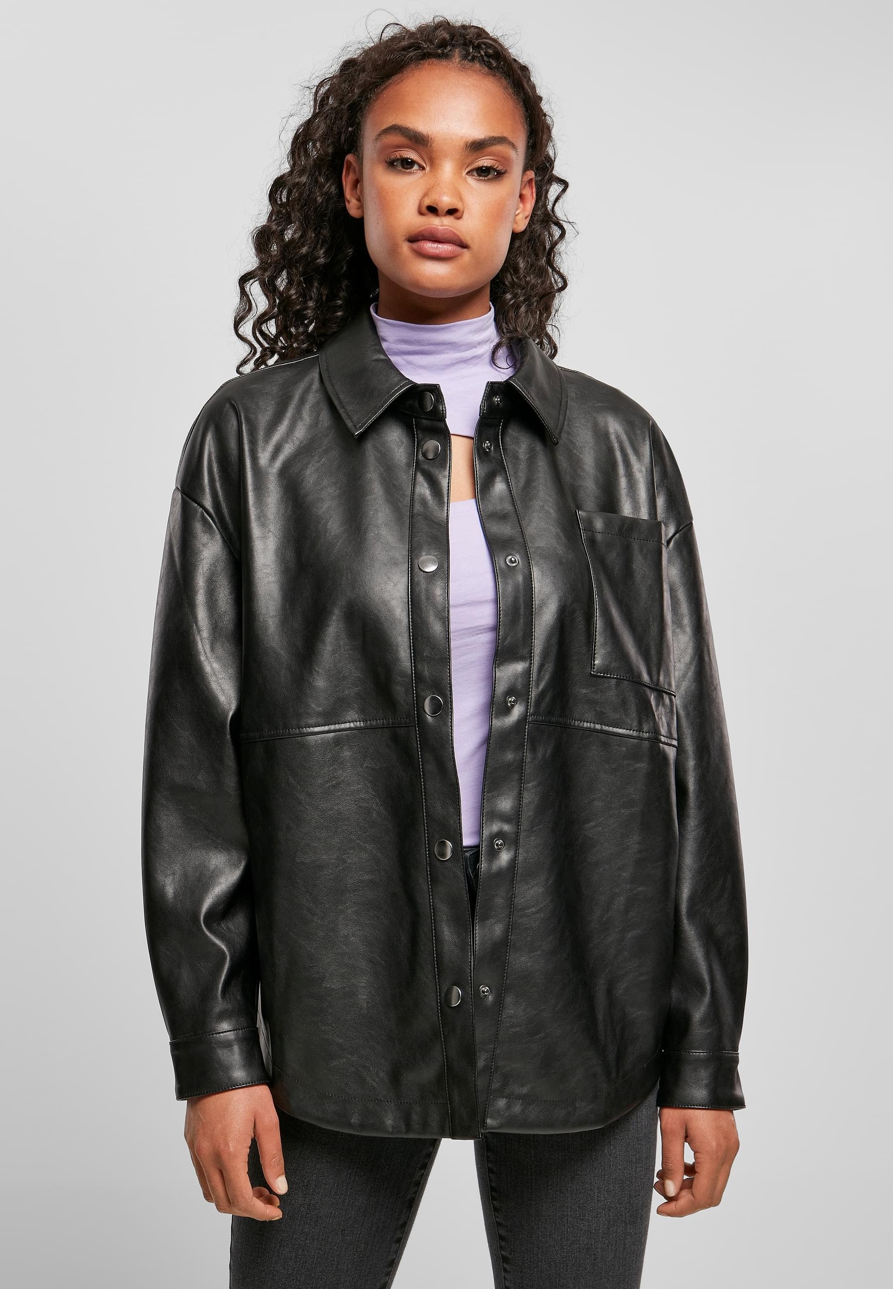 URBAN CLASSICS Hemdbluse »Urban Classics Damen Ladies Faux Leather Overshirt«