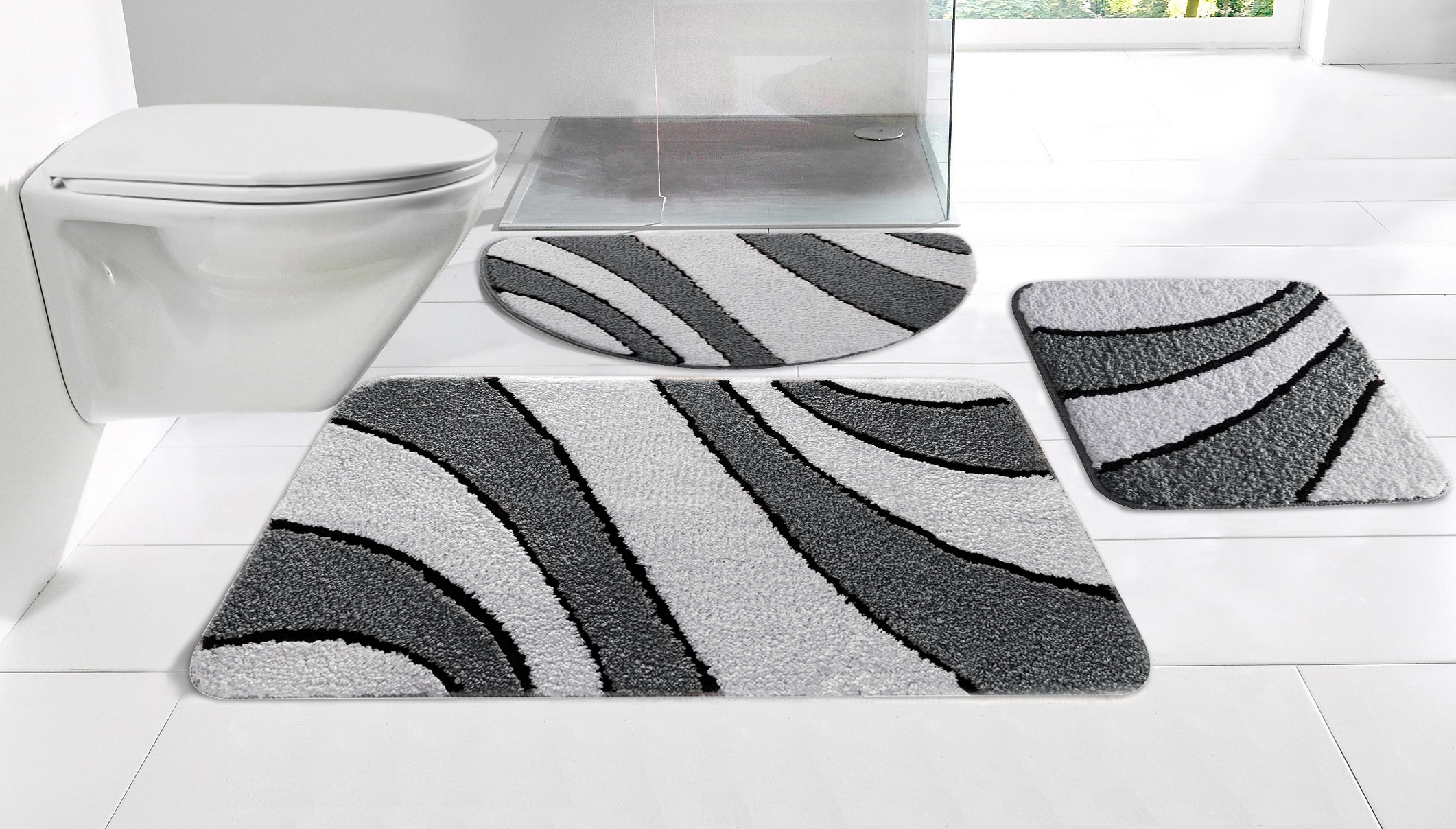 OTTO home Badematte "Anna, Badvorleger, Badezimmer Teppich" Höhe 16 mm rutschhemmend beschichtet fußbodenheizungsgeeignet schnell trocknend Badteppich, Hoch Tief Effekt, Modern, Weich, Wellen