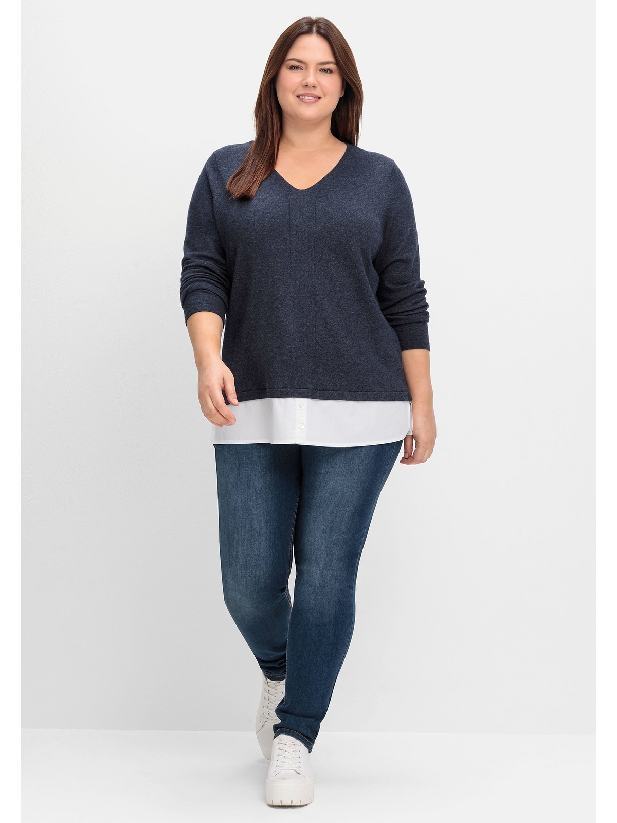 Sheego Strickpullover »Große Größen«, im Lagenlook, mit Blusenbesatz