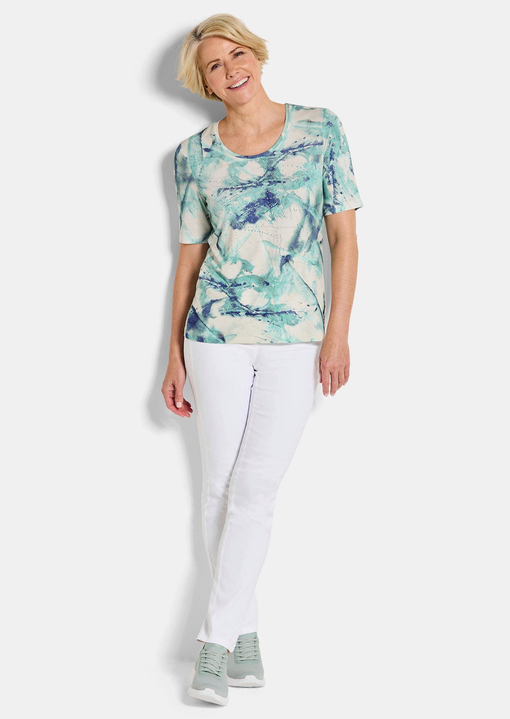 GOLDNER Print-Shirt "Kurzgröße Cityshirt mit Glitzersteinen" stretchbequeme günstig online kaufen