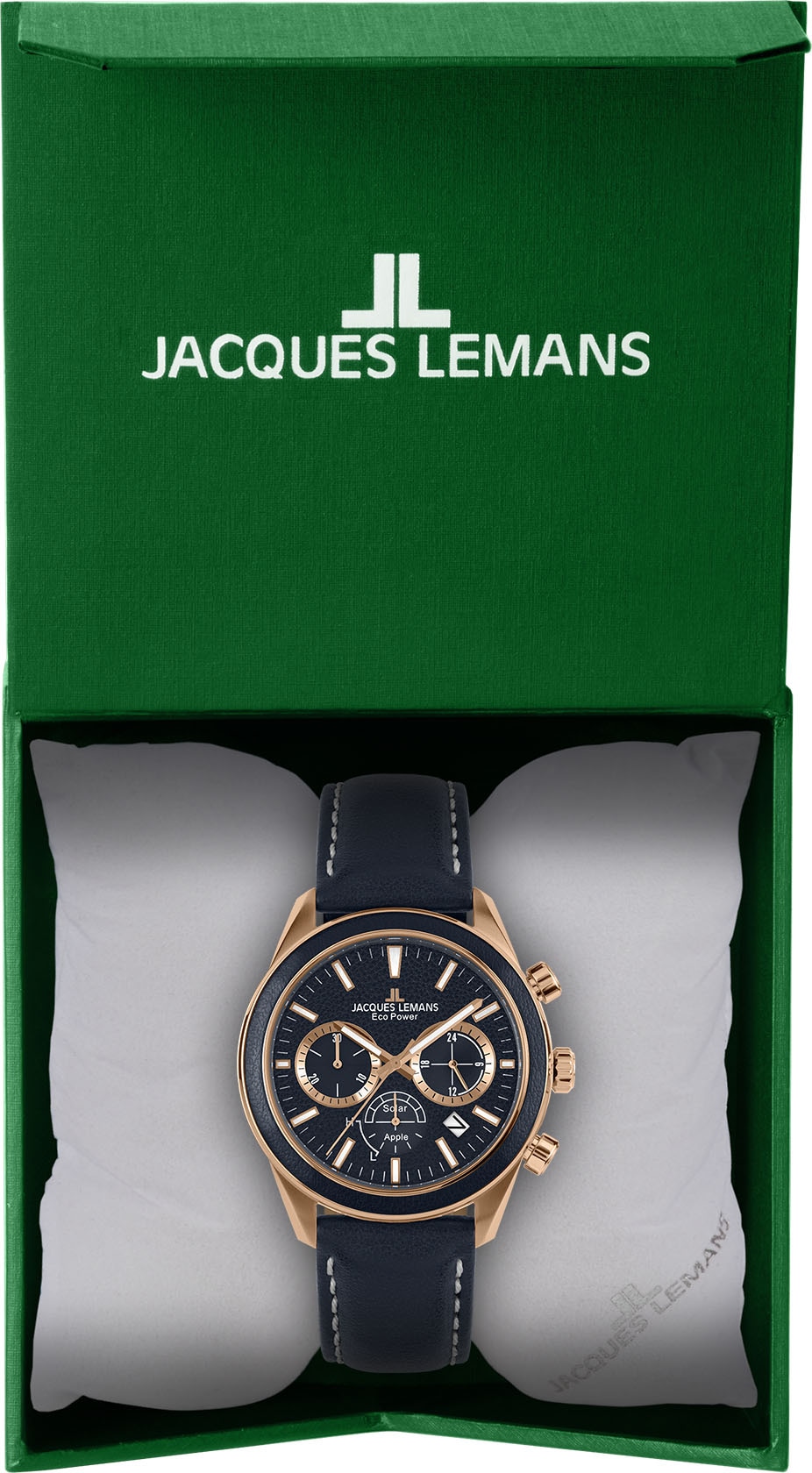 Jacques Lemans Solaruhr »Eco Power Solar Apple, 1-2115E«, Armbanduhr, Herrenuhr, Datum, Stoppfunktion, 12/24-Stunden-Anzeige