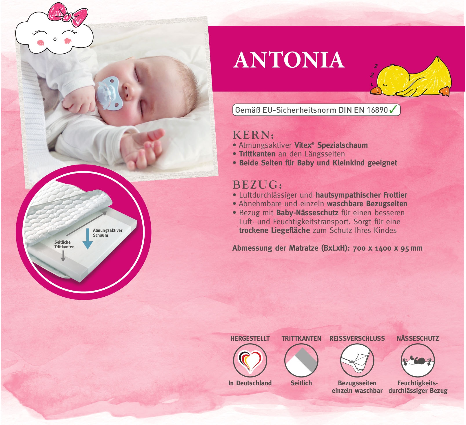 Paradies Babymatratze »Antonia«, 9,5 cm hoch, (1 St.)