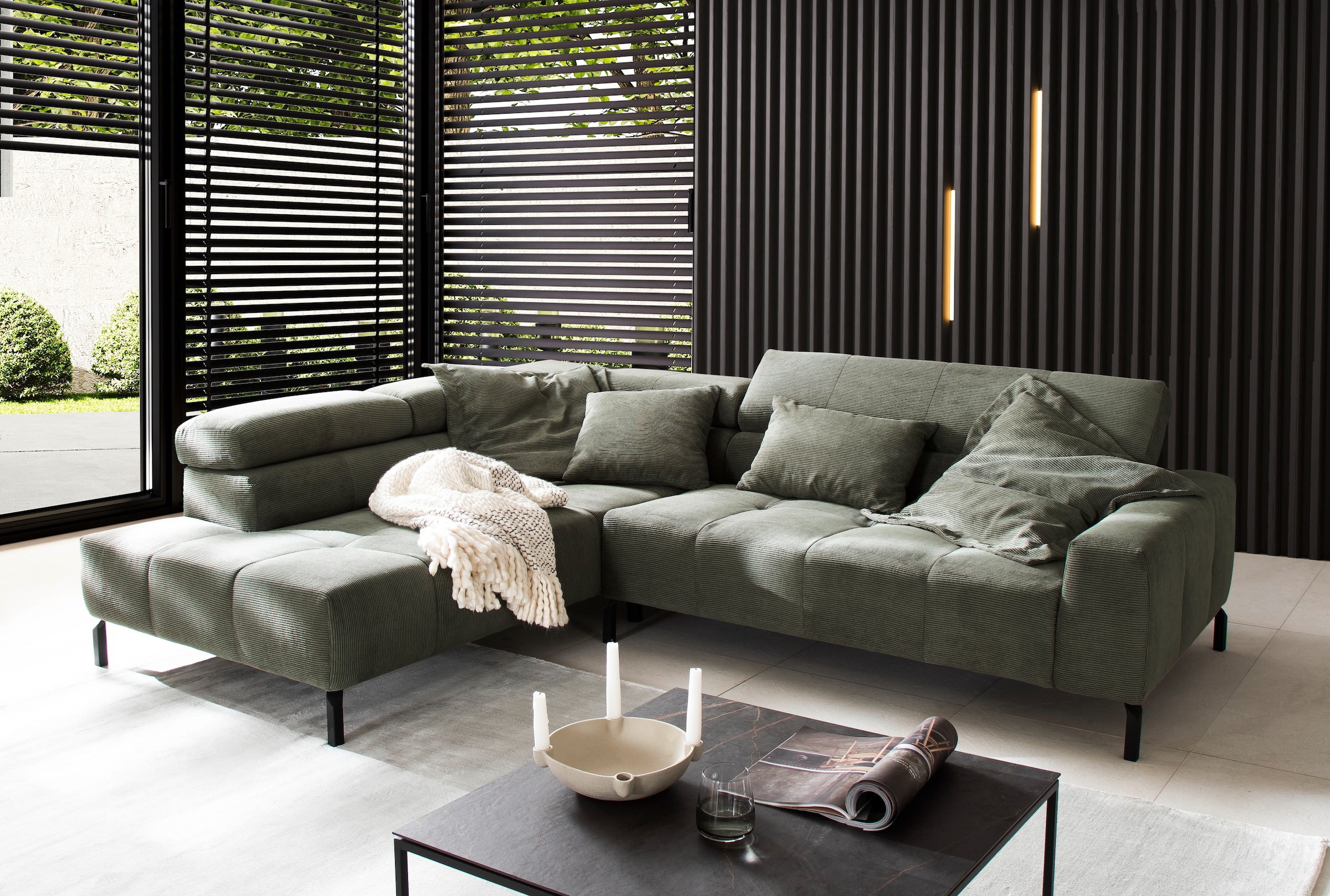 Places of Style Ecksofa »Cleveland, L-Form, incl. Kopfteilverstellung, Breite 276 cm«, wahlweise elektrischer Sitzvorzug