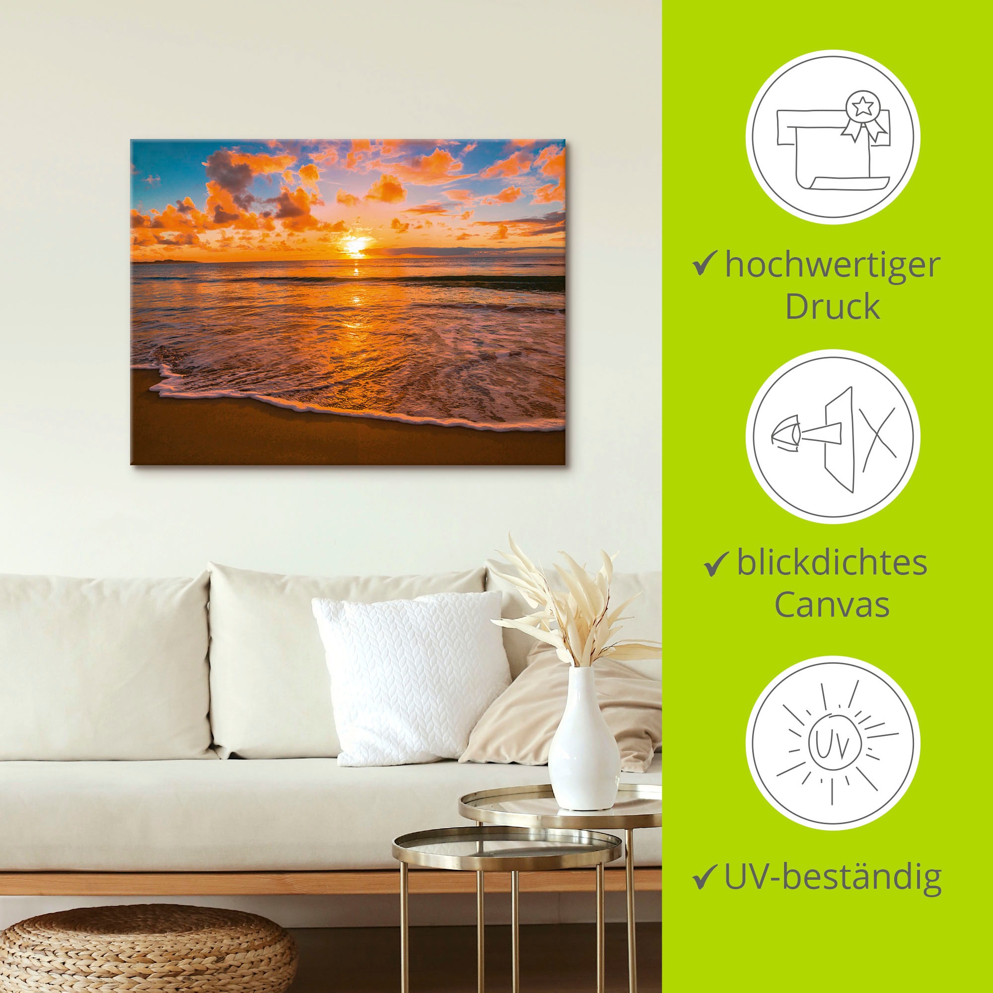 Artland Wandbild »Sonnenuntergang am Strand«, Sonnenaufgang & -untergang, (1 St.), als Leinwandbild, Poster in verschied. Größen