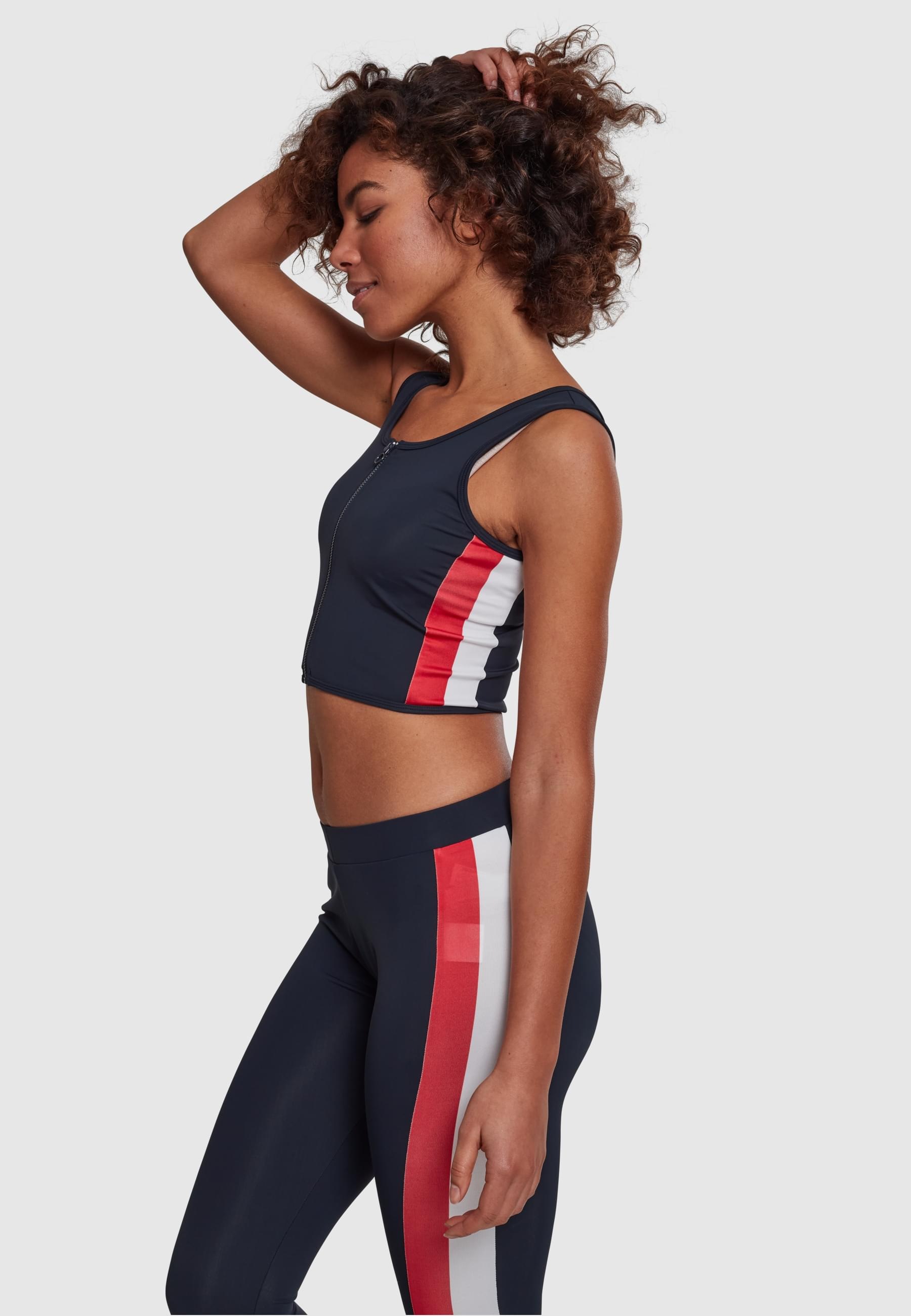 URBAN CLASSICS Muskelshirt »Urban Classics Damen Ladies Side Stripe Cropped Zip Top«, (1 tlg.)