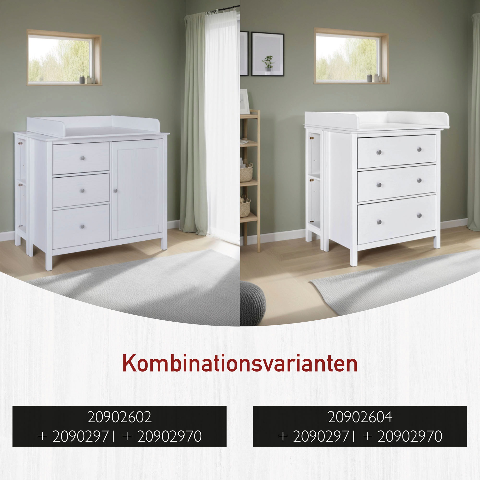 Tommy Jeans Wickelaufsatz »Pinora, Kiefer Massivholz, Weiss lackiert, 85x77 cm« 1 Stk. tlg. Platzsparend und Stabil, moderner Skandi Look